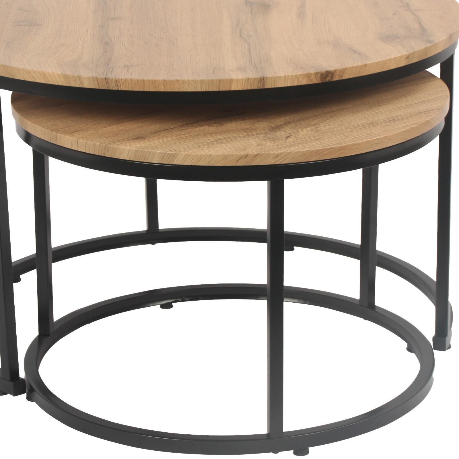 PRÍRUČNÝ STOLÍK DUO - čierna/prírodná farba, Modern, kov/kompozitné drevo (53-43/45-35cm)