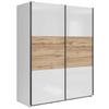 Schwebetürenschrank 153,5cm Tetrix Weiß Hochglanz - Weiß Hochglanz/Eiche Wotan, MODERN, Holzwerkstoff (153,5/195,5/60cm) - MID.YOU