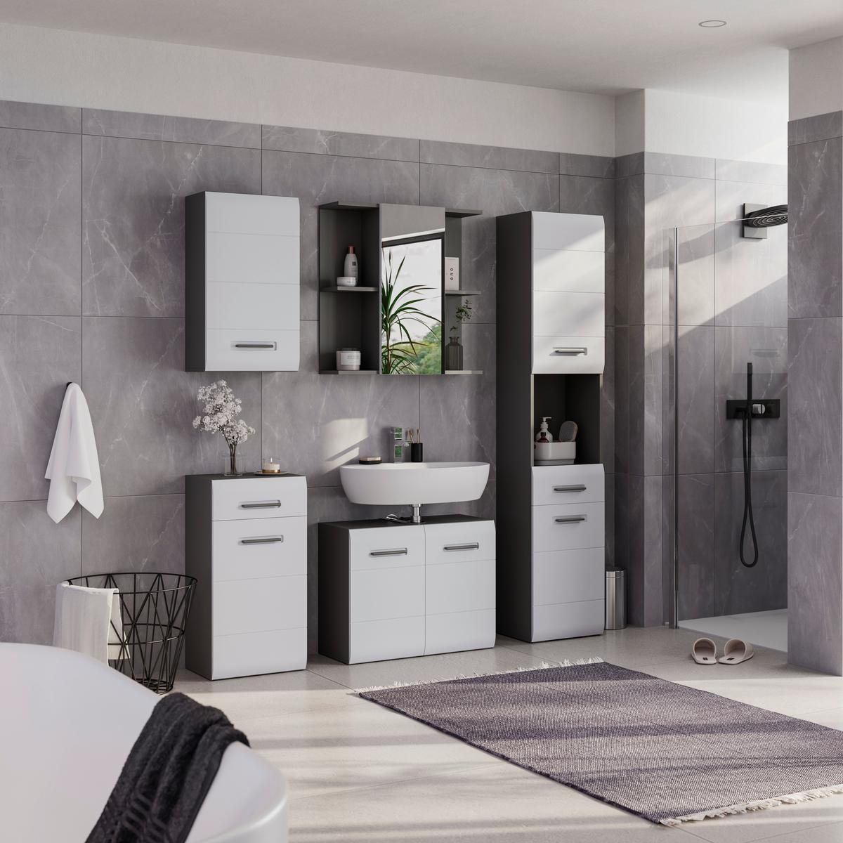Badezimmer Hochschrank Pearl New Snol 117 BxH 40x188,5 cm - Anthrazit/Weiß, KONVENTIONELL, Holzwerkstoff (40/188,5/29,6cm)