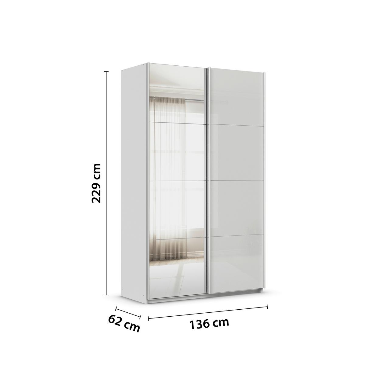 Tolóajtós Szekrény Feldkirch 136/229 Cm - ezüst/magasfényű szürke, Modern, faalapú anyag/Üveg (136/229/62cm)