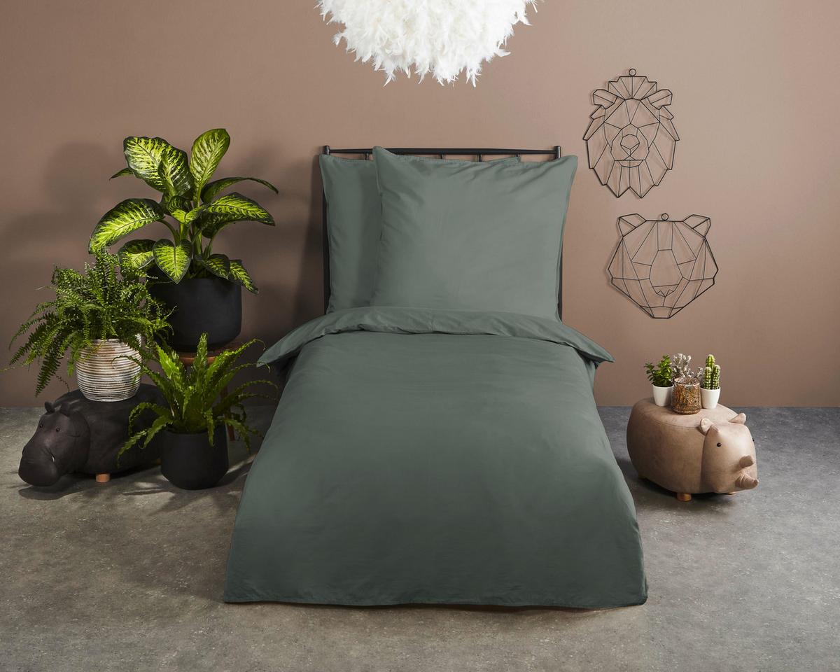 Bettwäsche Grün Olivgrün 135x200 Cm - Olivgrün, Basics, Textil (135/200cm)