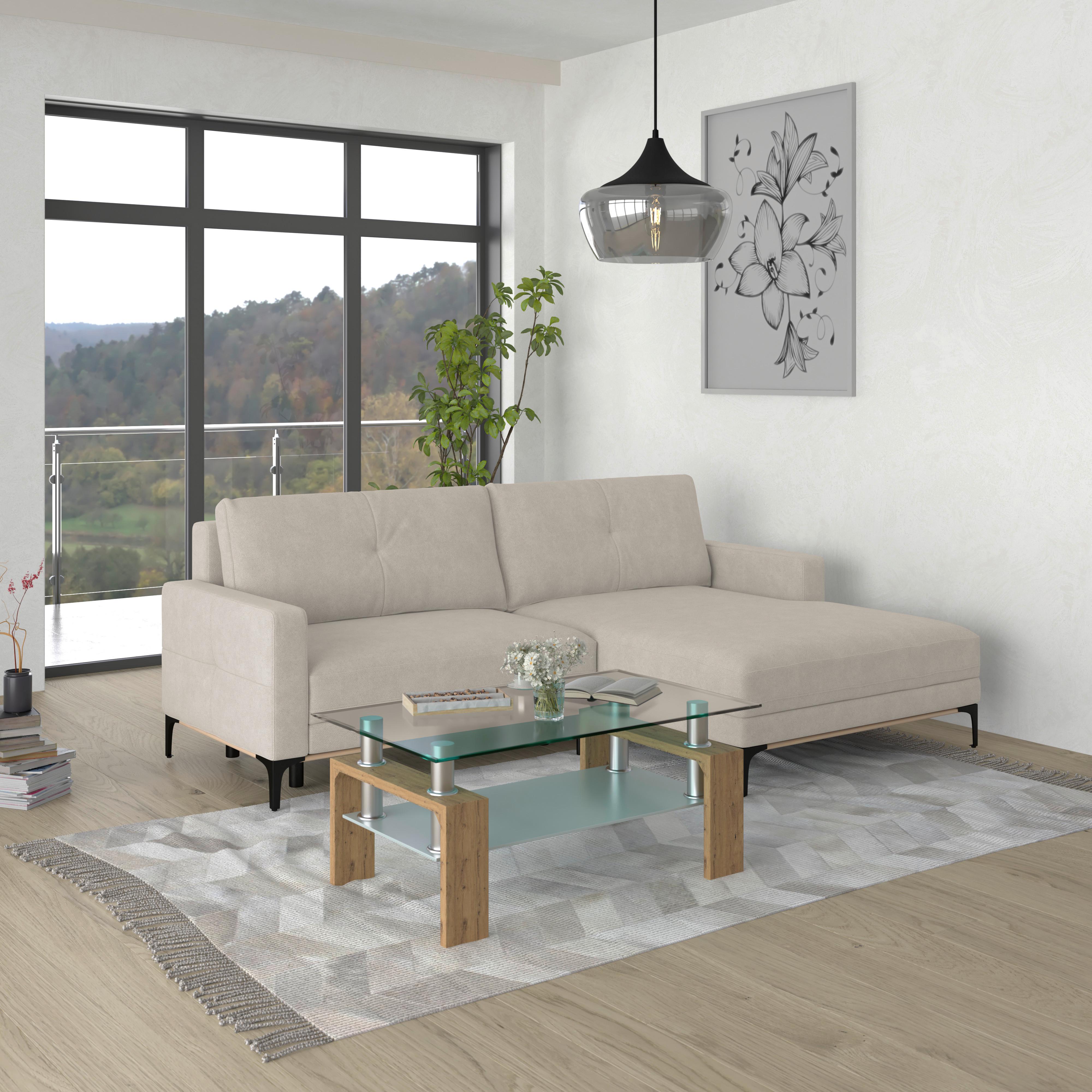 Rohová sedačka BERGAMO, pravá, krémová - černá/krémová, Moderní, kov/textil (238/162cm) - Ondega