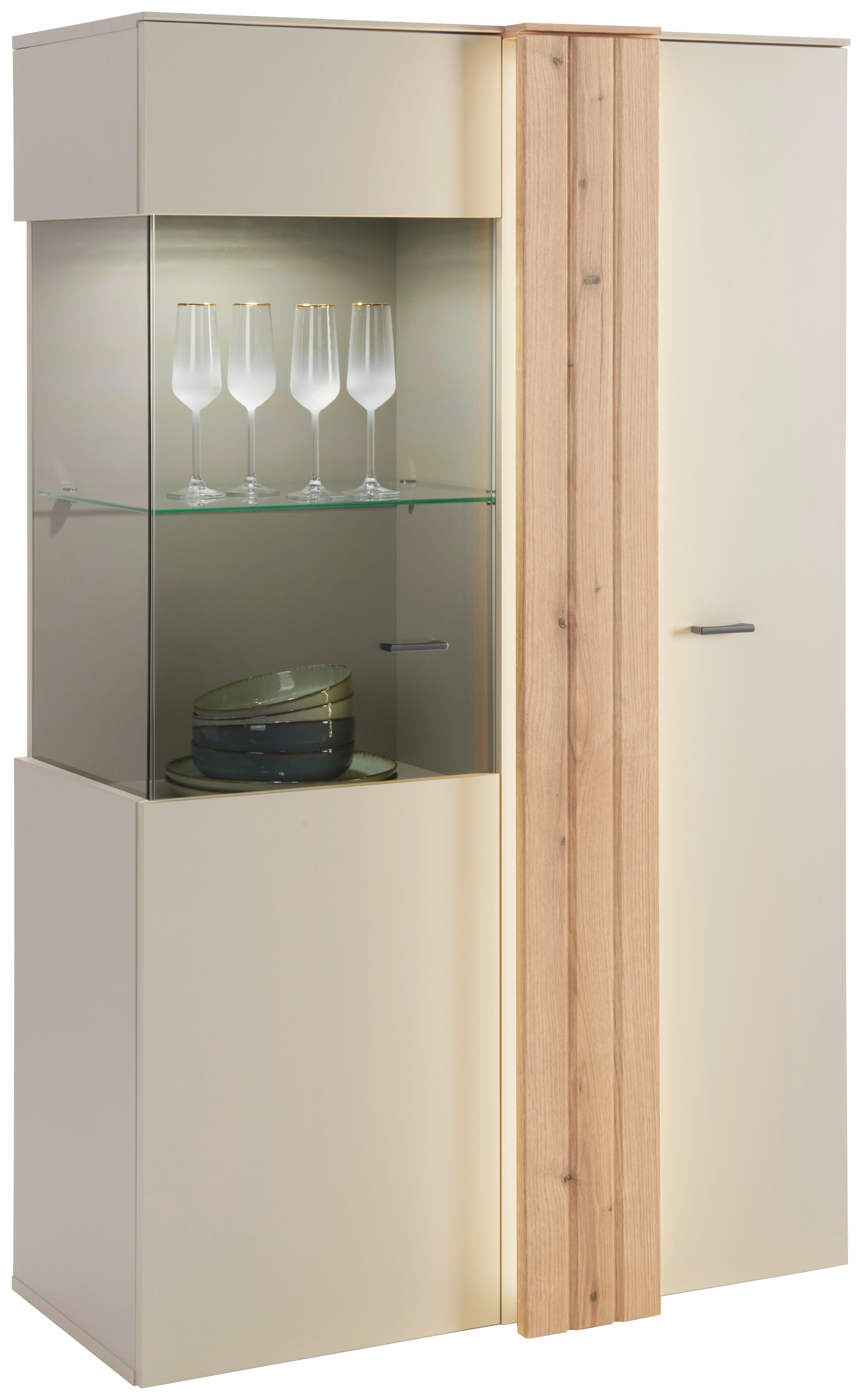 Vitrine in Kieselgrau und Eiche Dekor