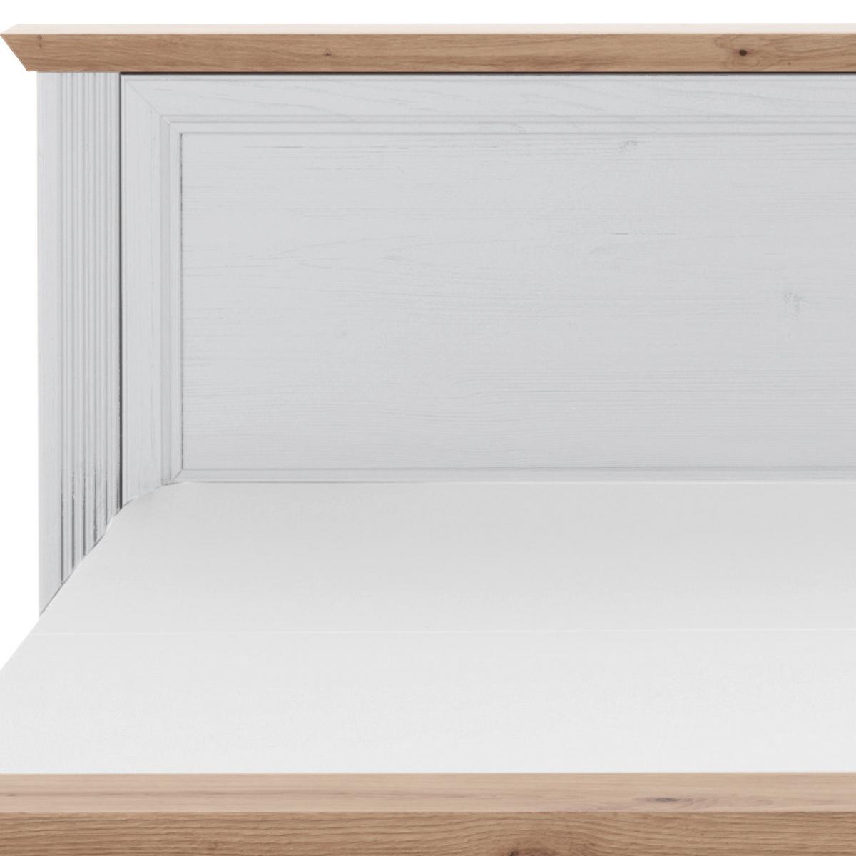 Doppelbett Landhaus-stil 180x200 Jasmin Ii Weiß/eiche - Schwarz/Weiß, LIFESTYLE, Holzwerkstoff (180/200cm)