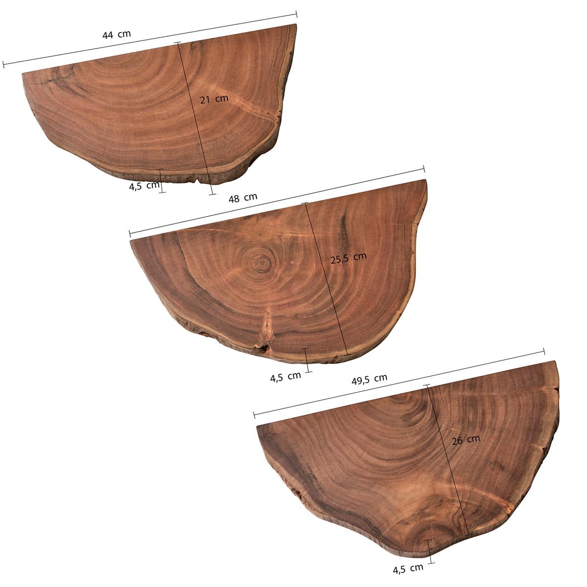 Wandregal Akazie Massiv, B: 49,5 cm - Akaziefarben, Natur, Holz (49,5/4/26cm) - MID.YOU