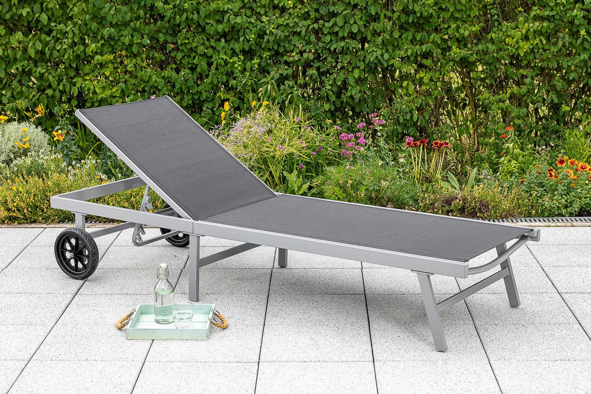 Sonnenliege Tessin Metall/kunststoff Mit Rollen - Silberfarben/Grau, MODERN, Kunststoff/Metall (201/98/65cm) - Gardenson