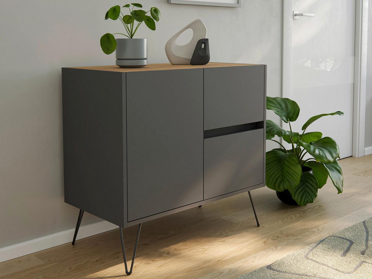 Sideboard Posseik Industrial Eichefarben/Graphit B: 79 cm - Eichefarben/Schwarz, Design, Holzwerkstoff (79/75,8/42cm) - P & B