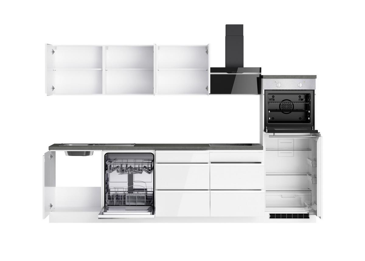 Küchenzeile Monza Mit Geräten B: 300 Cm Weiß/grau - Weiß Hochglanz/Weiß, LIFESTYLE, Holzwerkstoff (300cm) - Held