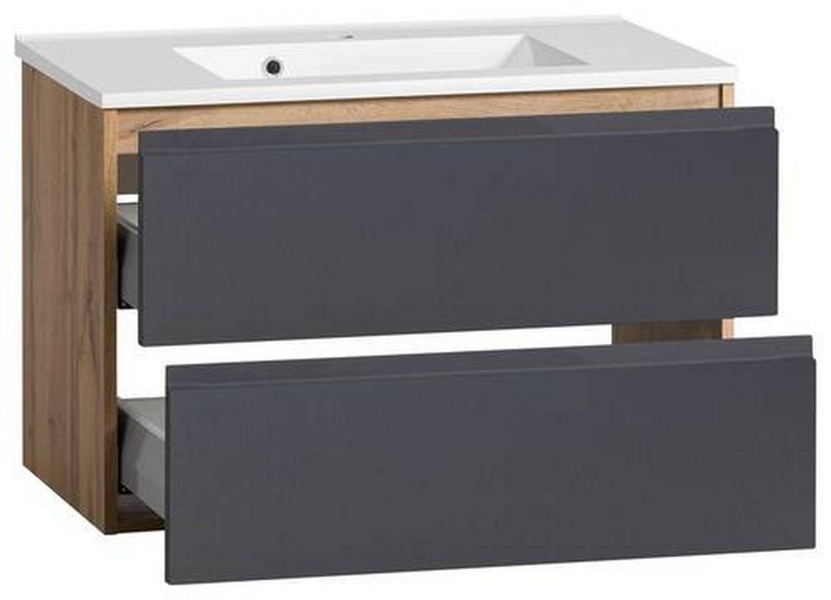 Waschbecken Mit Unterschrank Varese B: 80 Cm Grau/eiche - Eiche Wotan/Weiß, MODERN, Holzwerkstoff/Stein (80cm) - Held