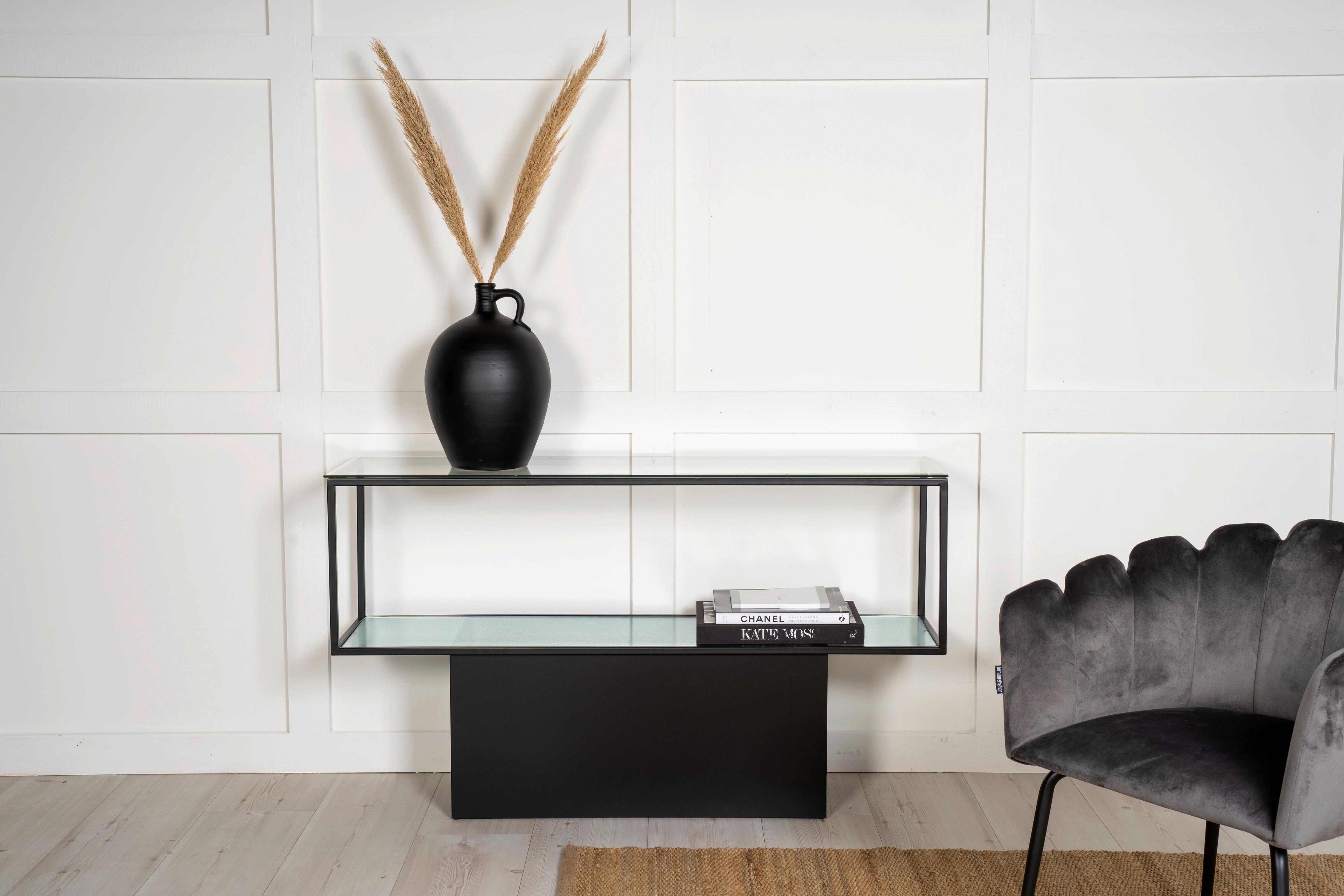 Bücherwand Maglehem - Schwarz, Design, Glas/Metall (130/35/74cm) - Livetastic