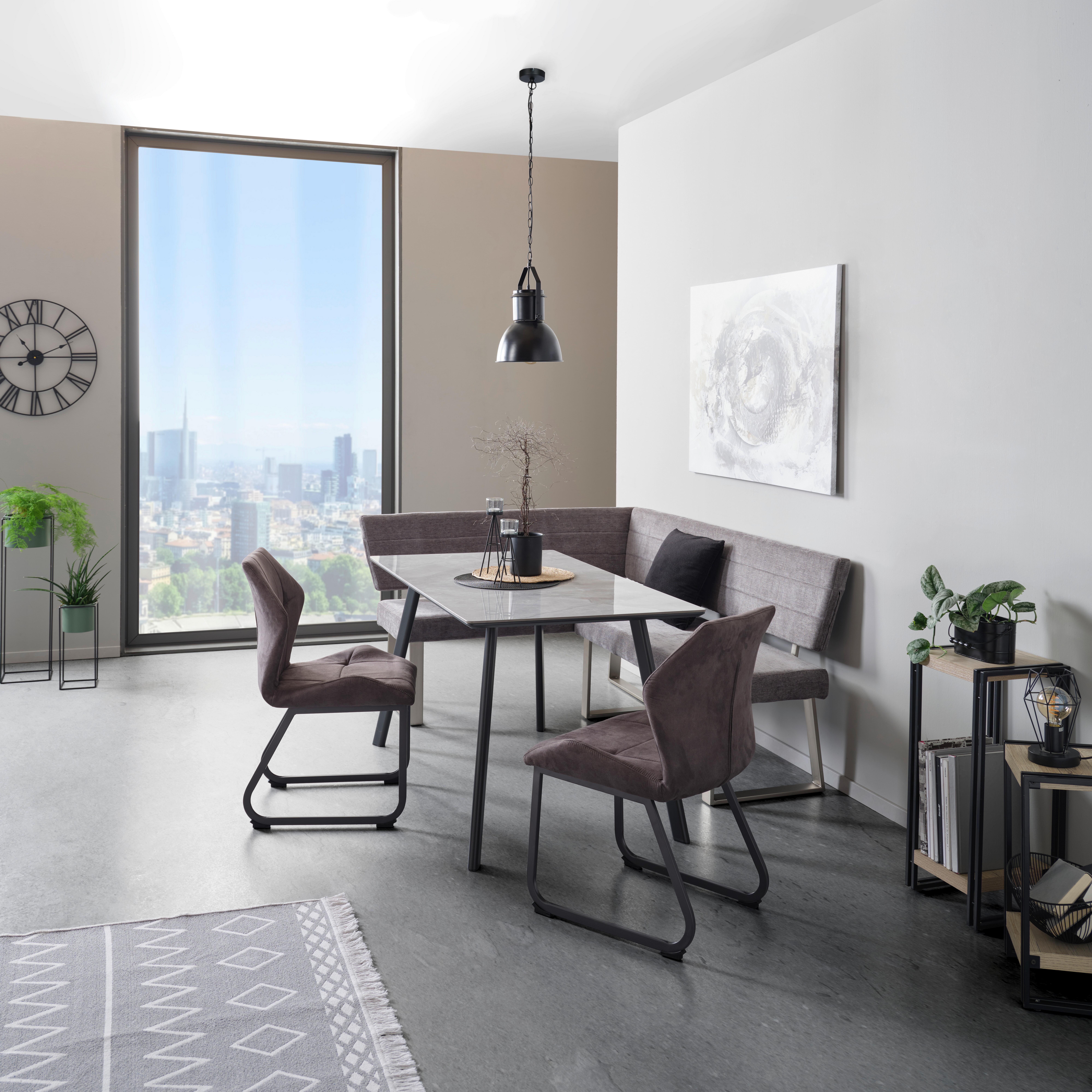 Eckbank Jules 142,5x187cm Hellgrau - Hellgrau/Nickelfarben, MODERN, Textil/Metall (142,5/187cm) - MID.YOU