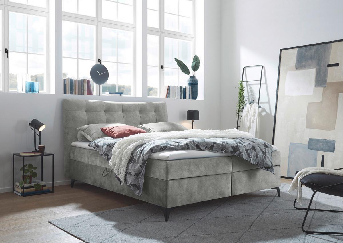 Boxbett Mit Topper & Bettkasten 180x200 Melrose - Schwarz/Grau, MODERN, Holzwerkstoff/Textil (180/200cm) - MID.YOU