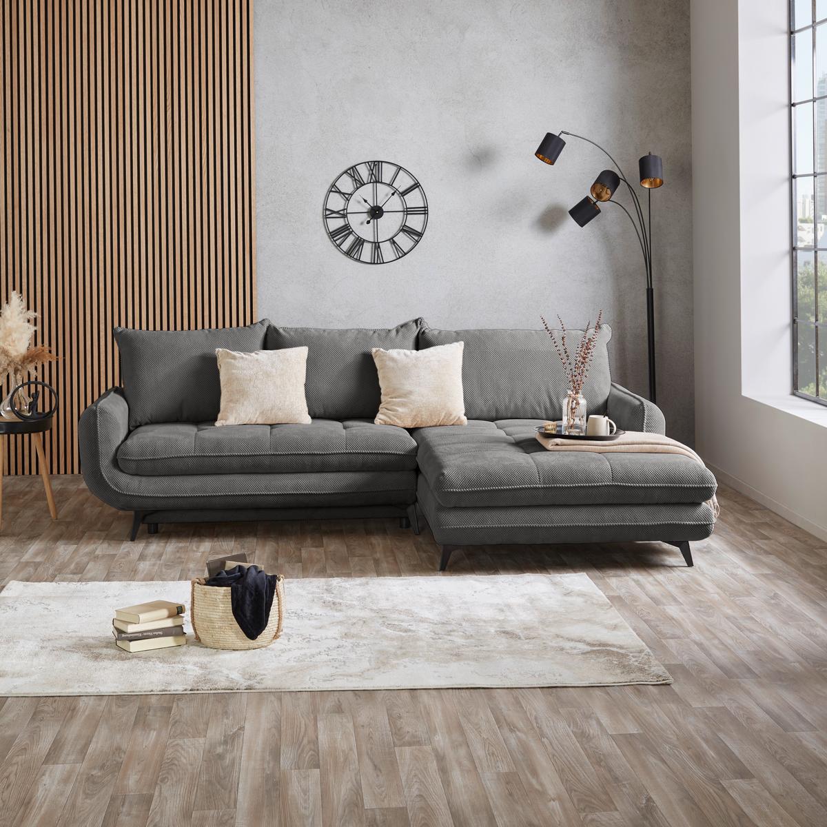 Ecksofa Wave - Schwarz/Grau, MODERN, Holz/Textil (266/189cm)