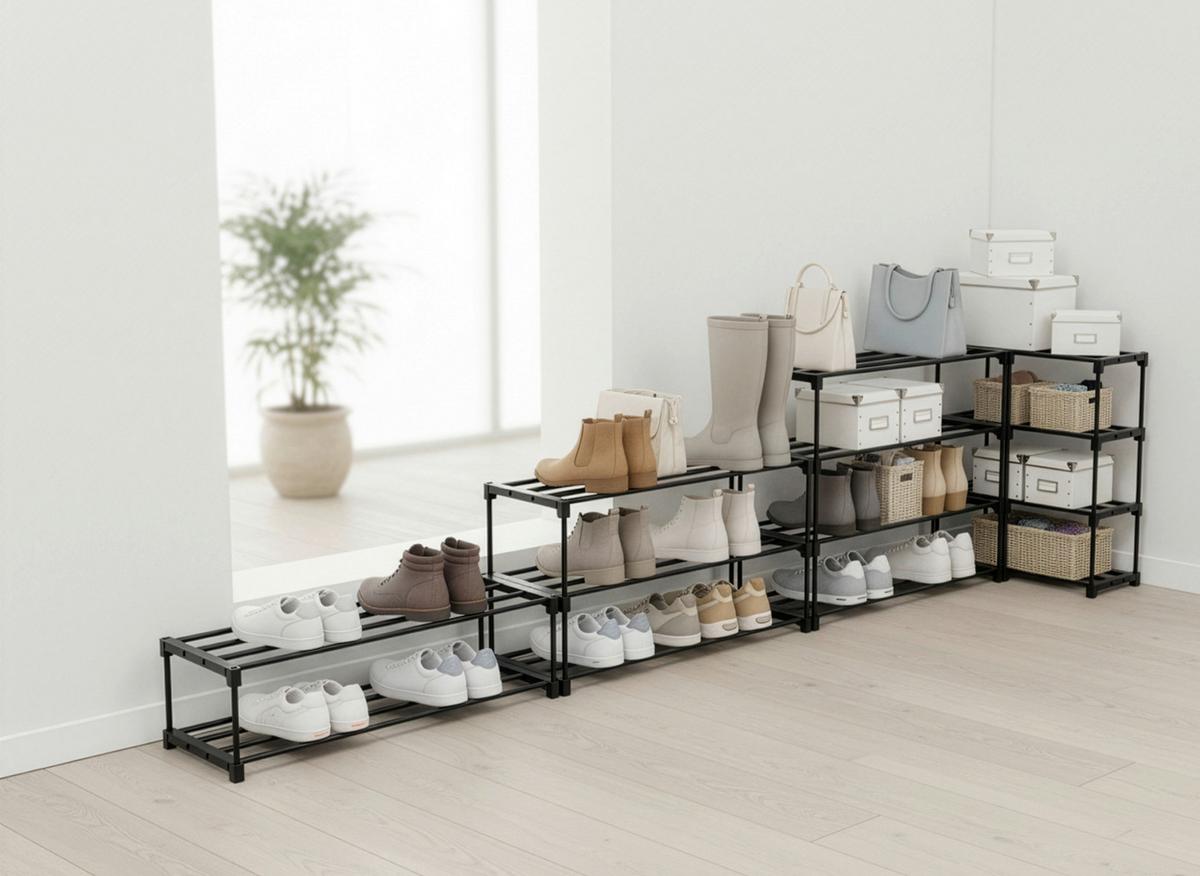 REGÁL NA BOTY GRANDO -BASED/SB- - černá, Konvenční, kov/plast (94/194/30cm) - Based