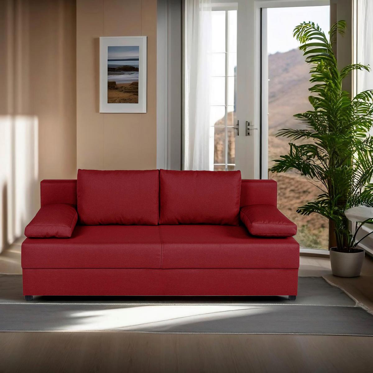 Rozkládací pohovka MEGA, červená - černá/červená, Design, kompozitní dřevo/textil (190/80/75cm) - Based