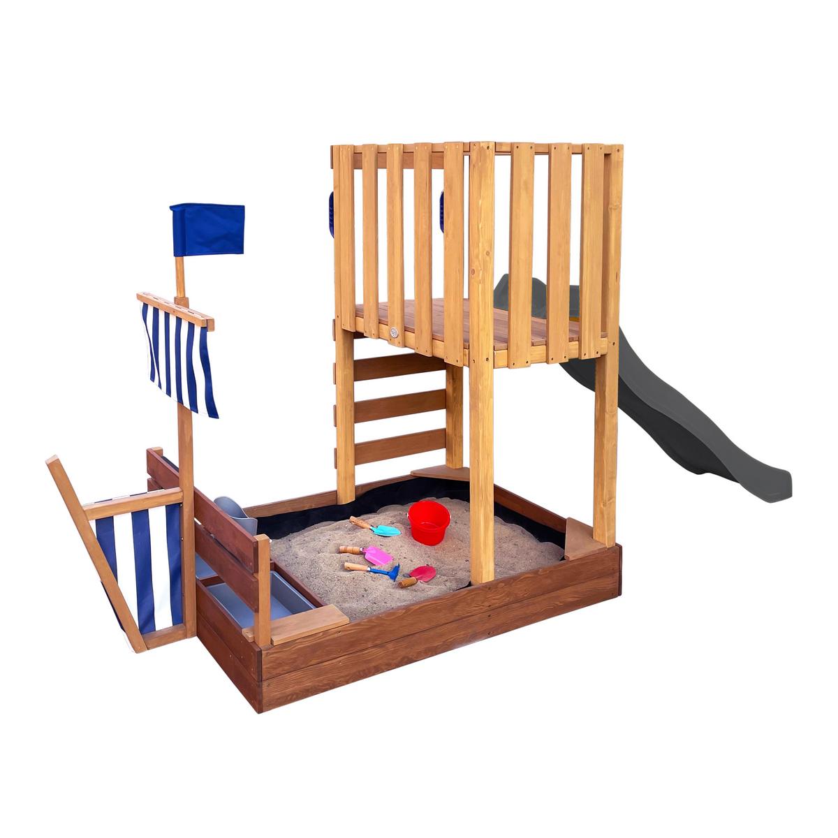 Spielturm Vicky Mit Rutsche Grau - Braun/Grau, Basics, Holz/Kunststoff (180,5/87/150cm) - Ambia Garden
