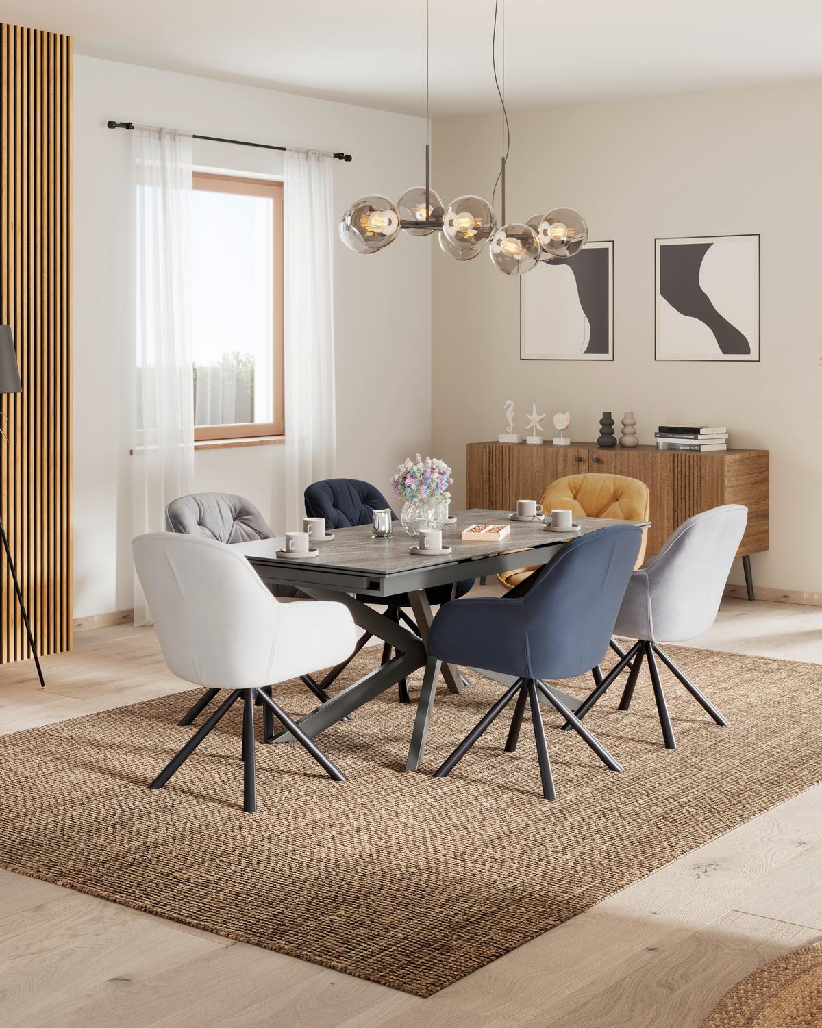 Esstisch ausziehbar Andi 180-260x76 cm Grau/Schwarz - Schwarz/Grau, MODERN, Keramik/Metall (180-260/76/90cm)