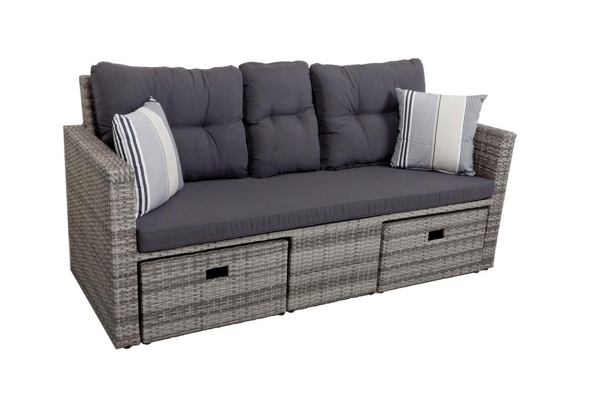 Loungegarnitur Valletta - Hellgrau/Schwarz, Basics, Kunststoff/Textil (180/86/75cm) - Gardenson