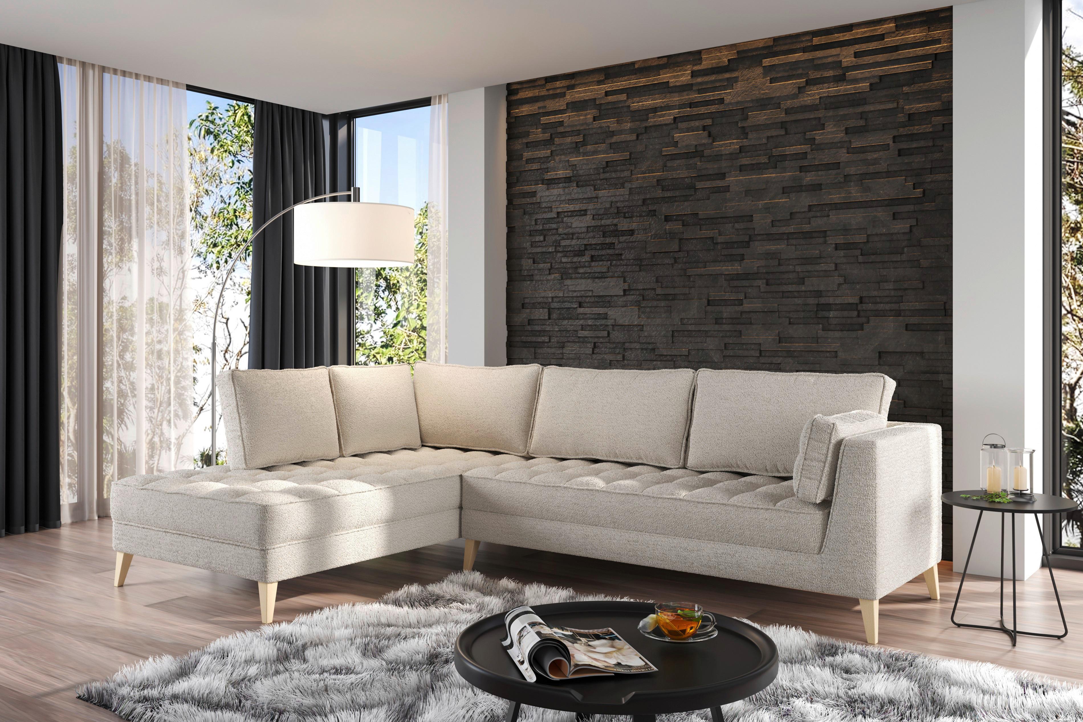 Ecksofa Doti - Weiß/Naturfarben, Design, Textil (204/310cm) - MID.YOU