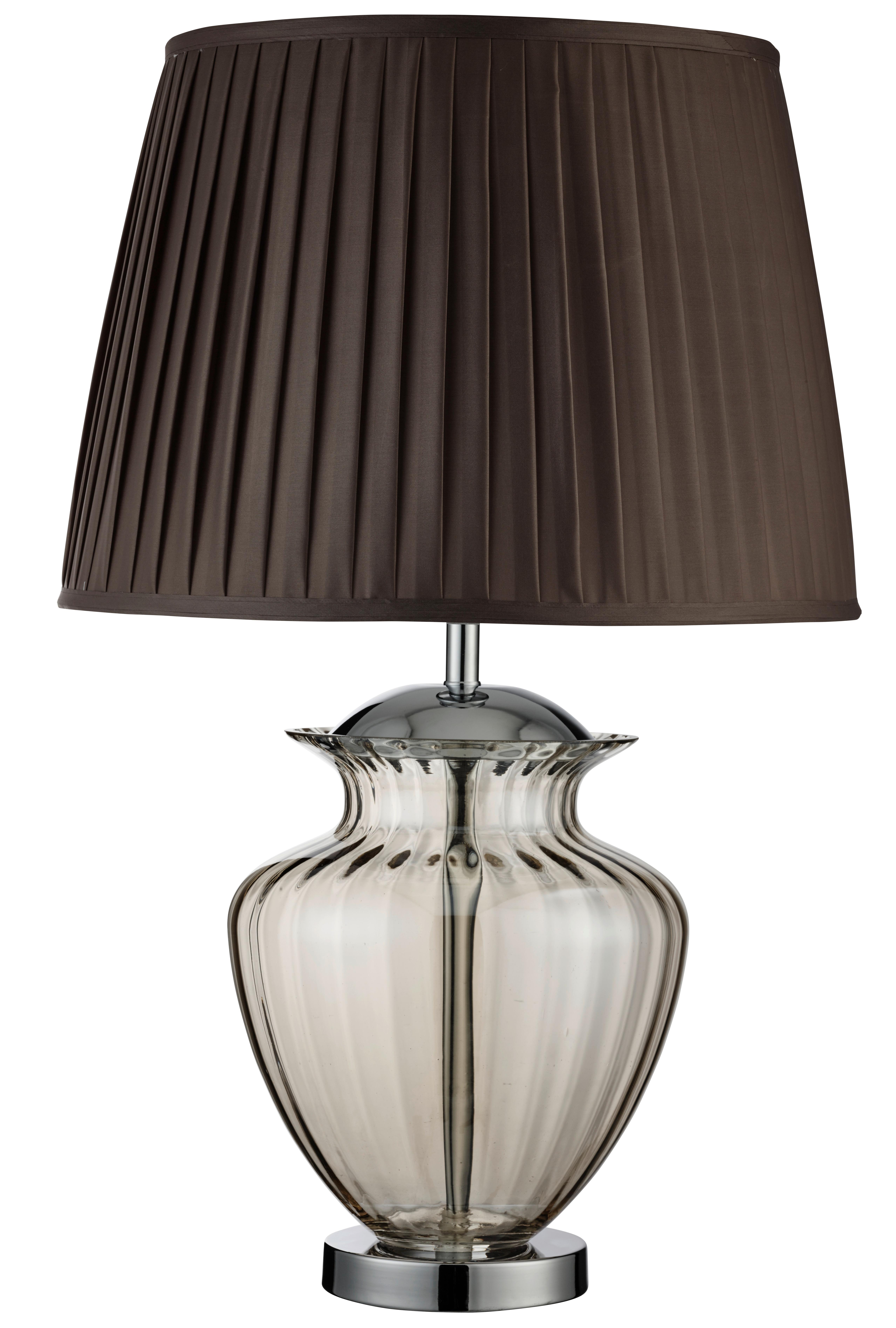 Tischlampe Elina Braun / Chromfarben mit Schnurschalter - Chromfarben/Bernsteinfarben, KONVENTIONELL, Glas/Textil (42/69cm)