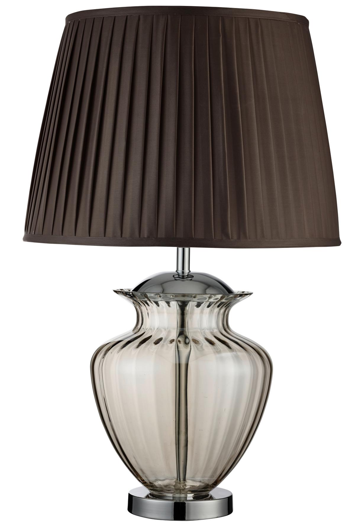 Tischlampe Elina Braun / Chromfarben mit Schnurschalter - Chromfarben/Bernsteinfarben, KONVENTIONELL, Glas/Textil (42/69cm)