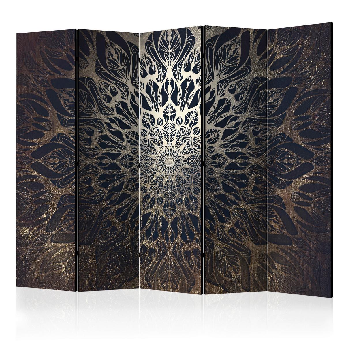 Paravent Braun Dunkelblau B: 225 Cm - Braun/Dunkelblau, Basics, Holz/Textil (225/172/3cm) - artgeist