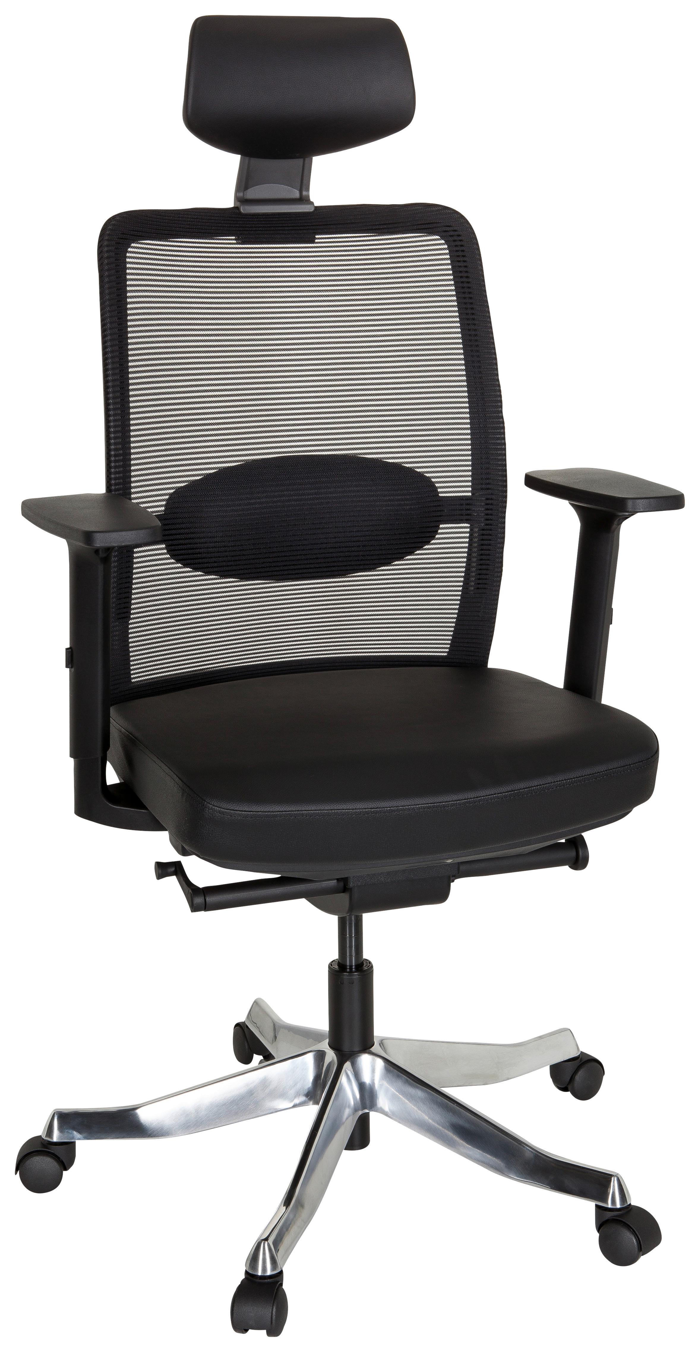 Drehstuhl Senator Pro Echtleder Schwarz Bis 130kg - Schwarz, MODERN, Leder/Kunststoff (68/138/60cm) - MID.YOU