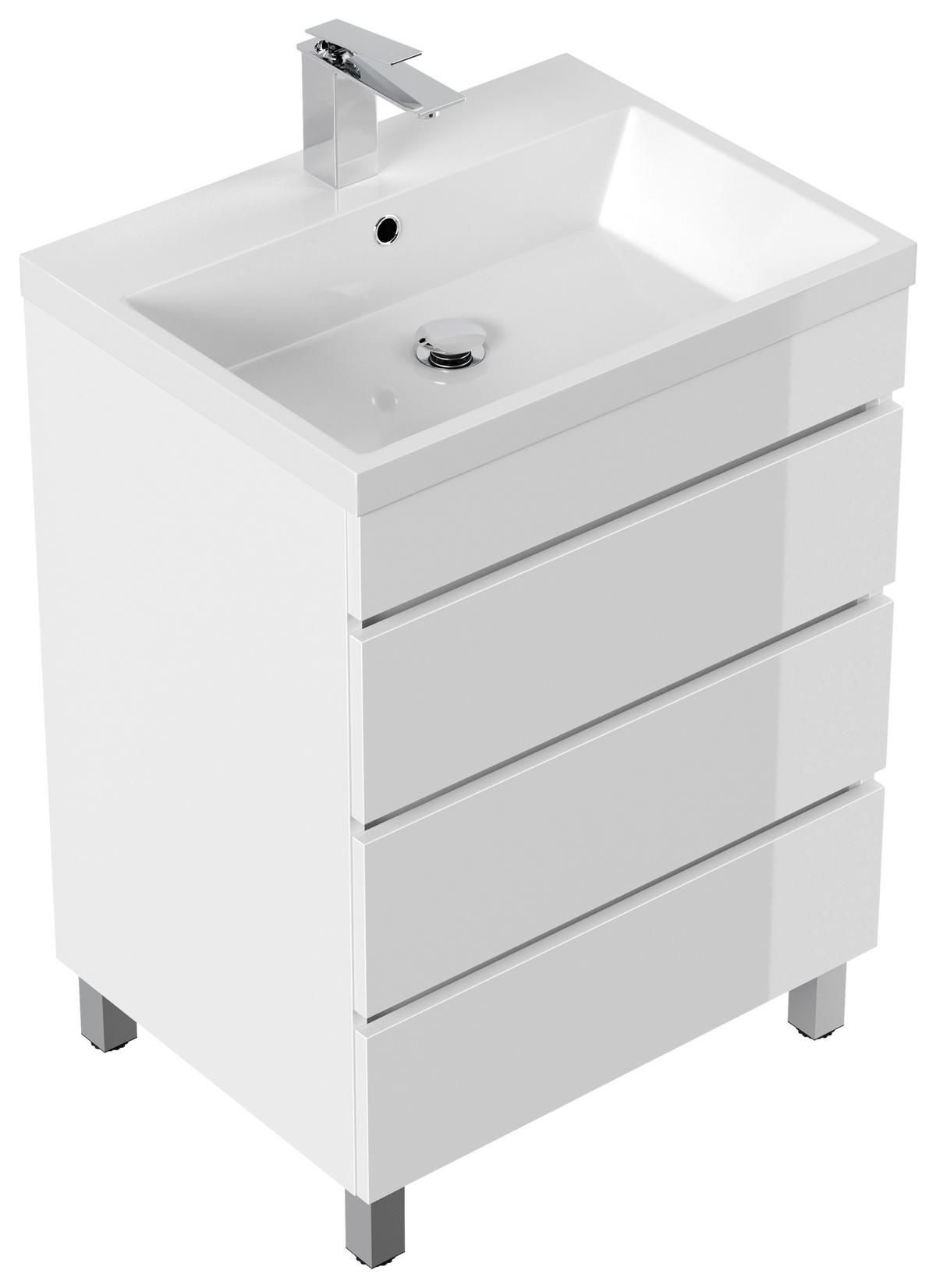 WASCHTISCHKOMBI Fellini, Weiß HG B: 60cm - Weiß Hochglanz/Weiß, Basics, Holzwerkstoff/Stein (60cm) - MID.YOU