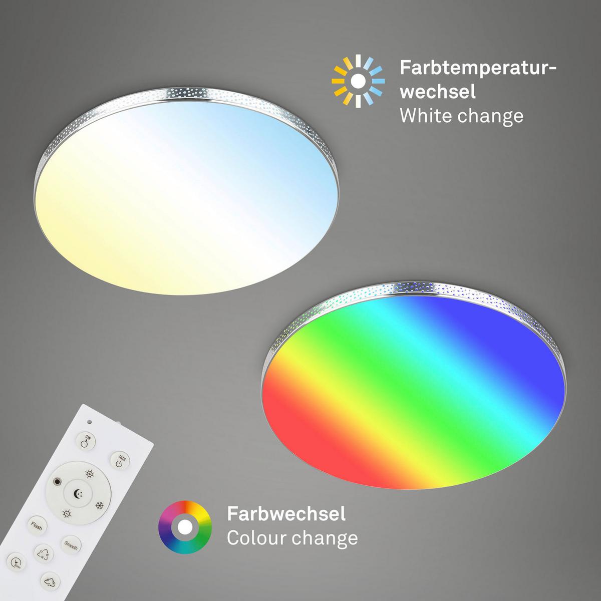 Led-deckenleuchte 3679-118 Ø 45,5 Cm Multicolor - Chromfarben/Weiß, Basics, Kunststoff/Metall (45,5/7,5cm) - Briloner