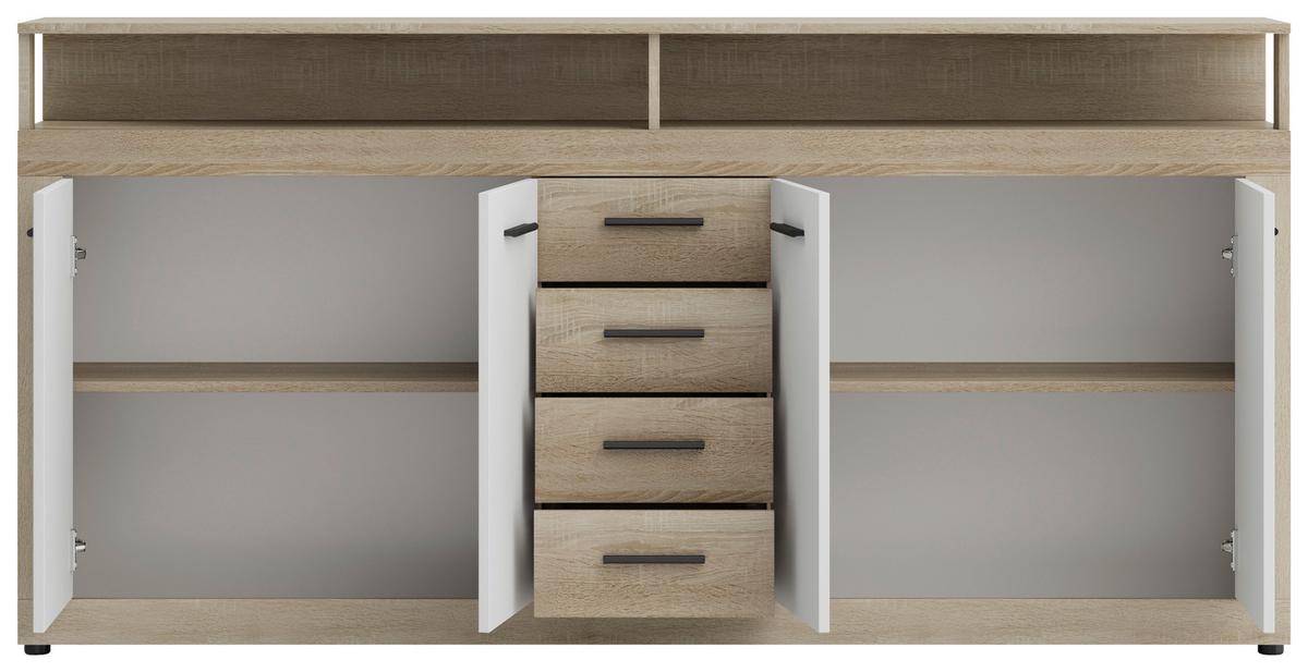 Sideboard Lupo Eiche Dekor Weiß B: 190 cm - Weiß/Sonoma Eiche, Design, Holzwerkstoff (190/96/32cm) - MID.YOU