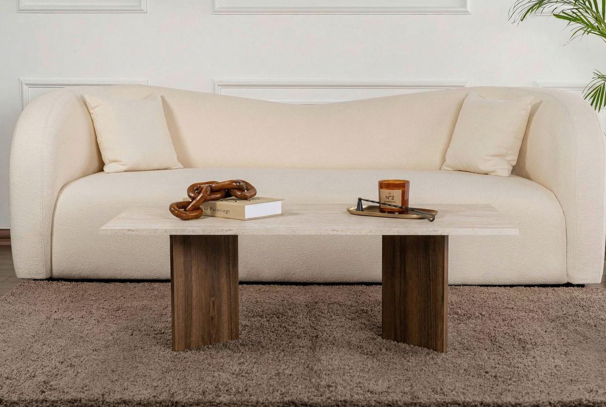Couchtisch Sabin Creme/Walnussfarben B: 119cm - Walnussfarben/Creme, Design, Holzwerkstoff (119/40/60cm) - MID.YOU