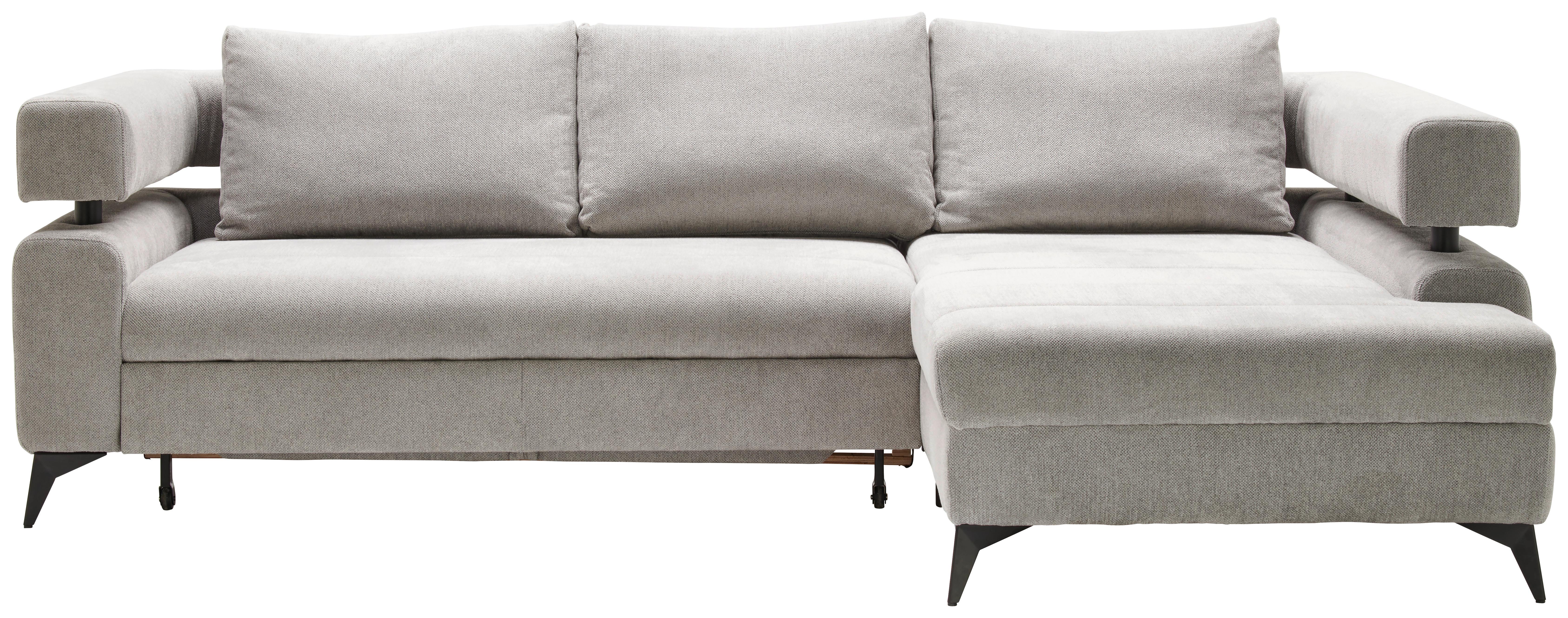 Sedacia súprava ROSALIE, pravá s úložným priestorom a lôžkom - čierna/svetlosivá, Konventionell, kov/textil (265/184cm)