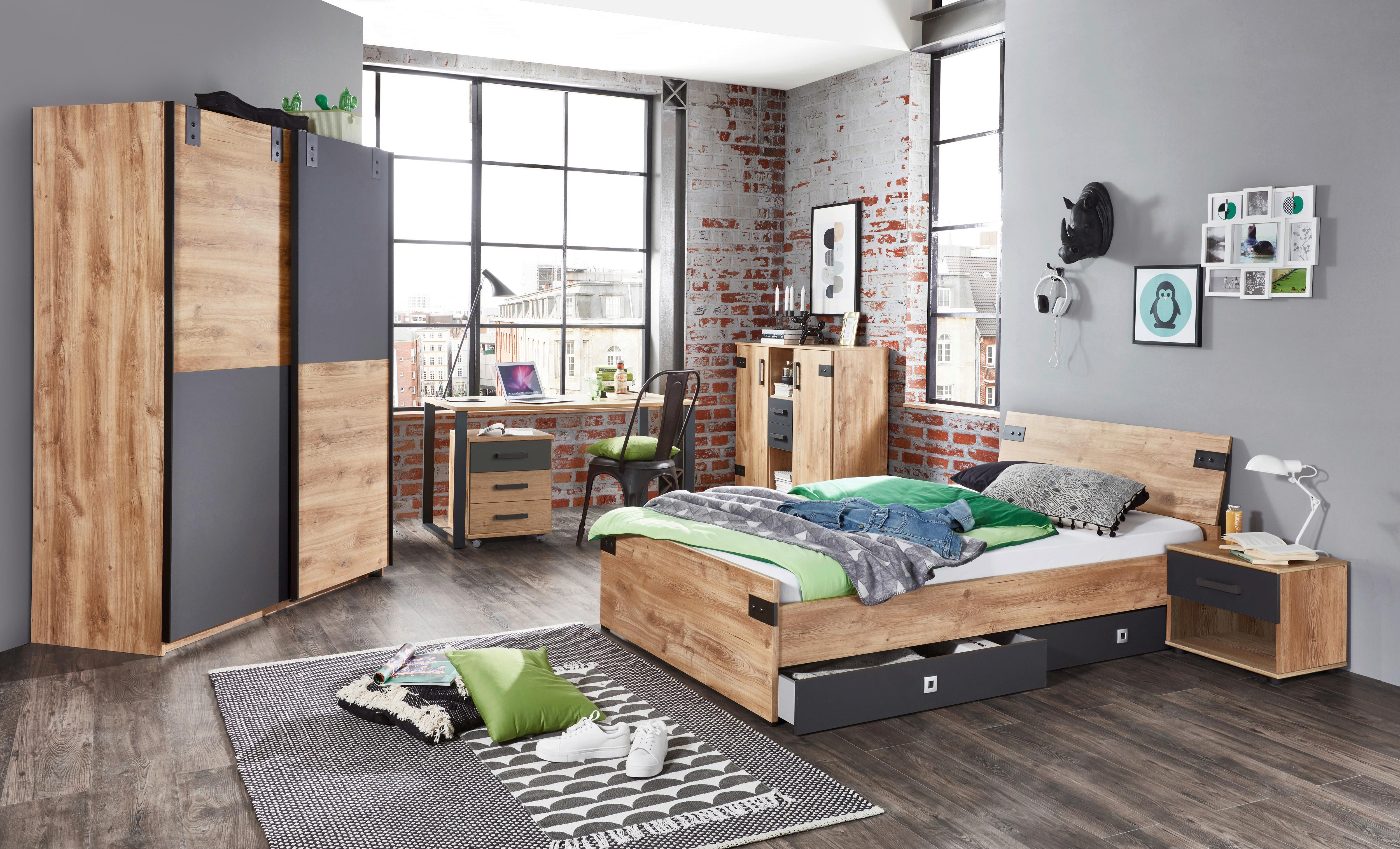 Íróasztal Liverpool - grafitszürke/fekete, Design, faalapú anyag/fém (140/75/70cm) - MID.YOU