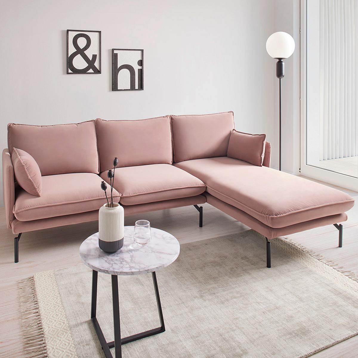 Sedací souprava ROSA ružová - růžová/černá, Moderní, kov/textil (226/84/163cm) - Bessagi Home