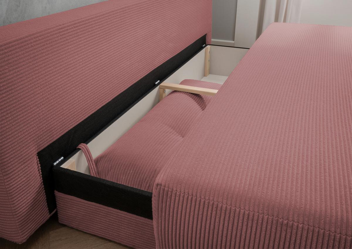 Schlafsofa Ari Rot Koralle Cord, B: 198 Cm - Chromfarben/Koralle, MODERN, Textil (198/90/100cm) - Livetastic