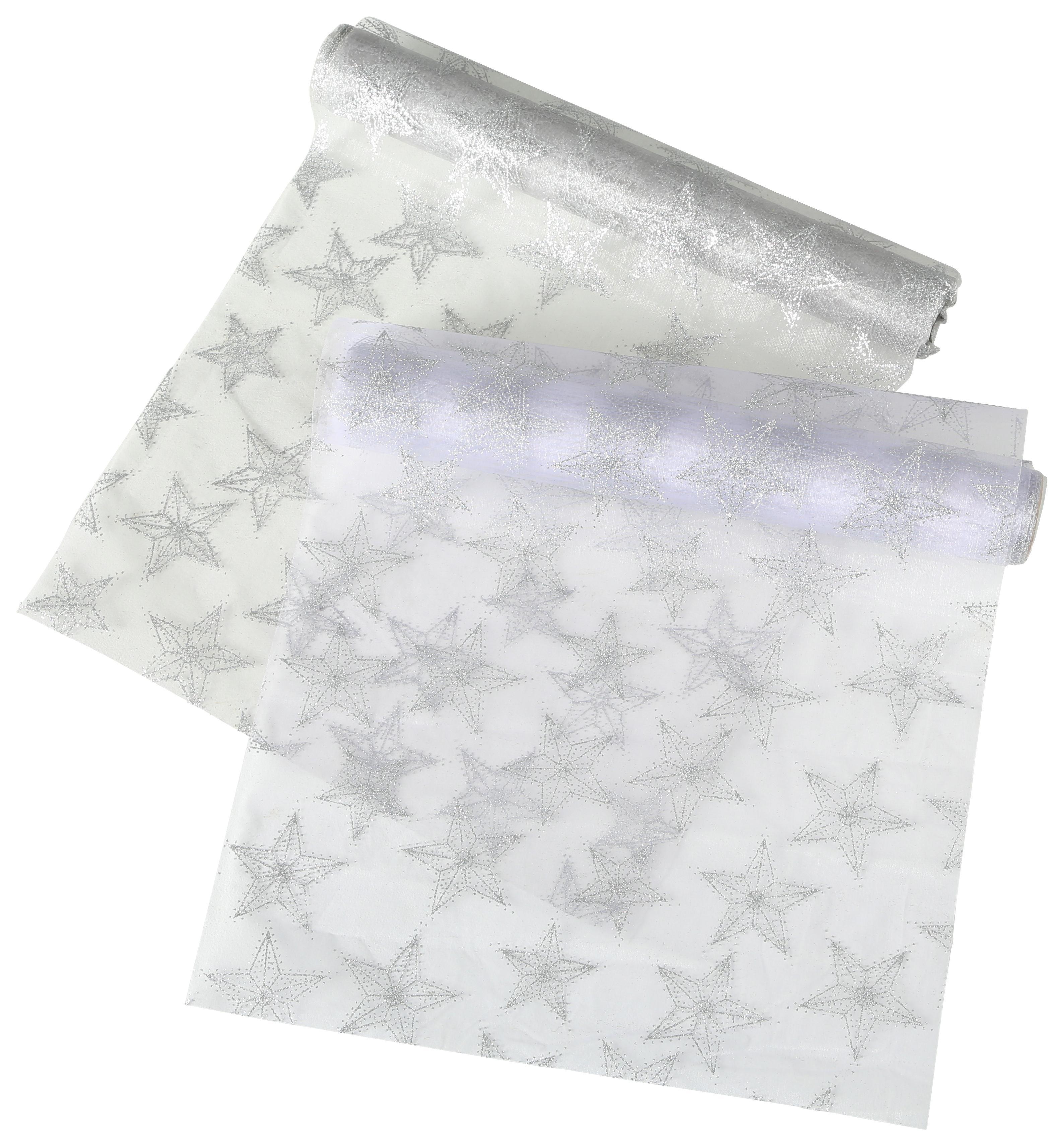 Dekoranyag Sternenstaub - Fehér/Ezüst, modern, Textil (200/35cm)