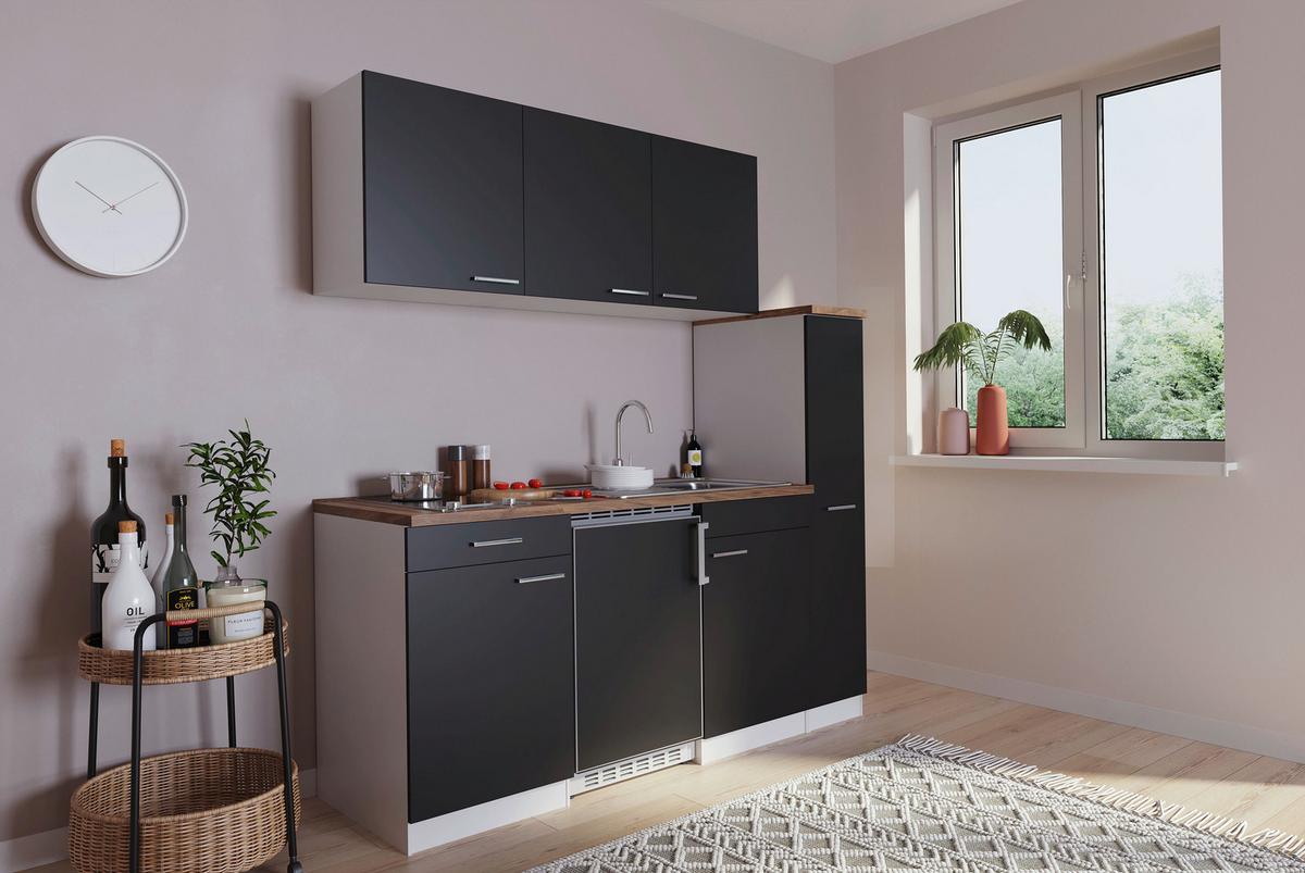 Küchenzeile Economy M. Geräten 180 Cm Schwarz/nussbaum Dekor - Nussbaumfarben/Schwarz, Basics, Holzwerkstoff (180/200/60cm) - Respekta