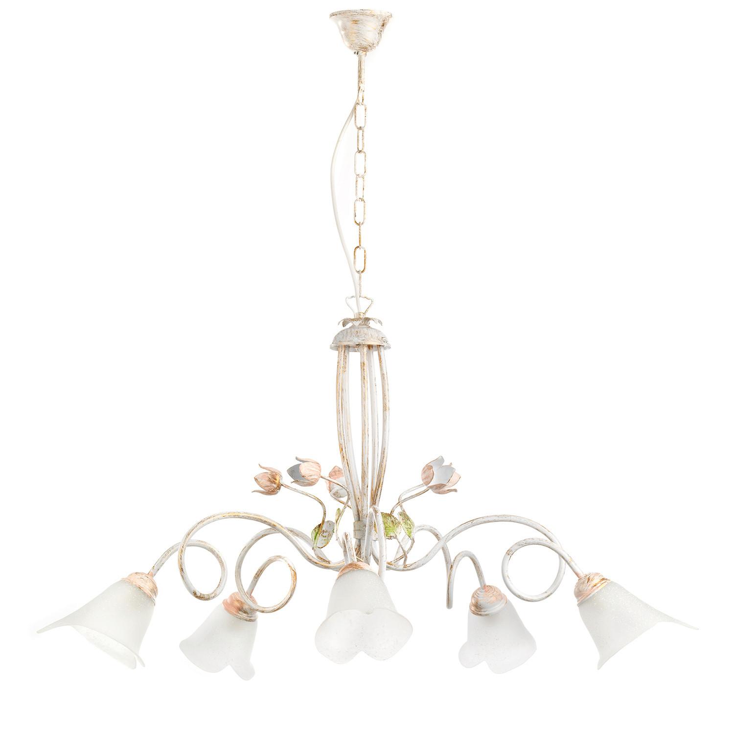Kronleuchter 4985/5 5xe14 Weiß, Metall - Pink/Weiß, KONVENTIONELL, Glas/Metall (80/90cm)