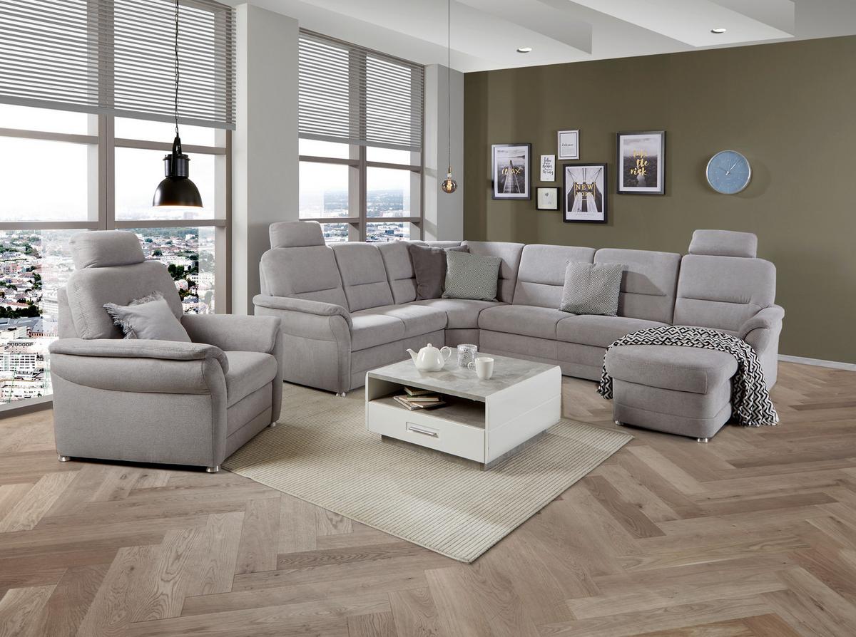 Wohnlandschaft mit Schlaffunktion Webstoff - Silberfarben, MODERN, Holz/Holzwerkstoff (228/310/160cm) - James Wood