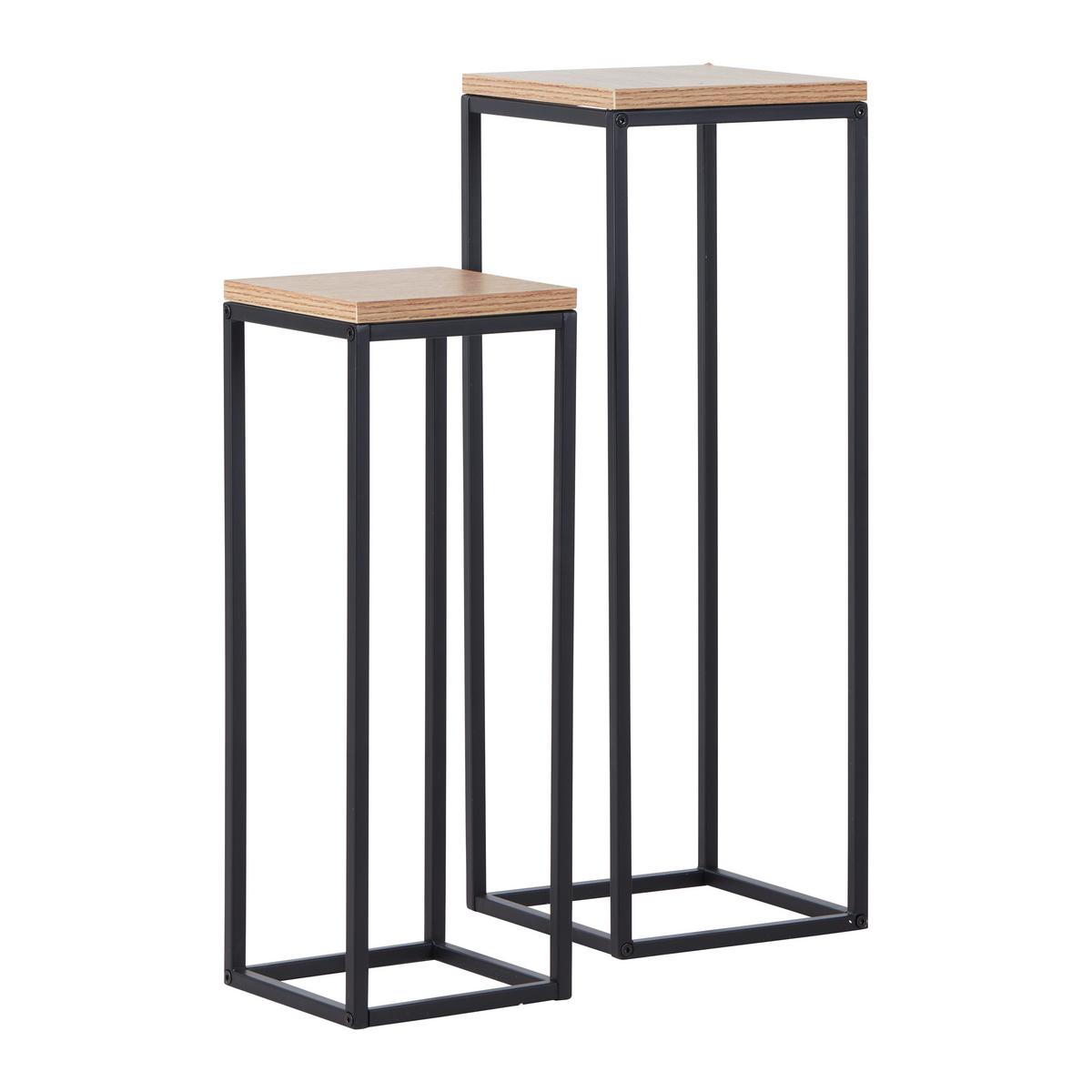 SADA SLOUPŮ NA KVĚTINY WATFORD - černá/barvy dubu, Moderní, kov/kompozitní dřevo (19-23/54-67/19-23cm) - Mömax