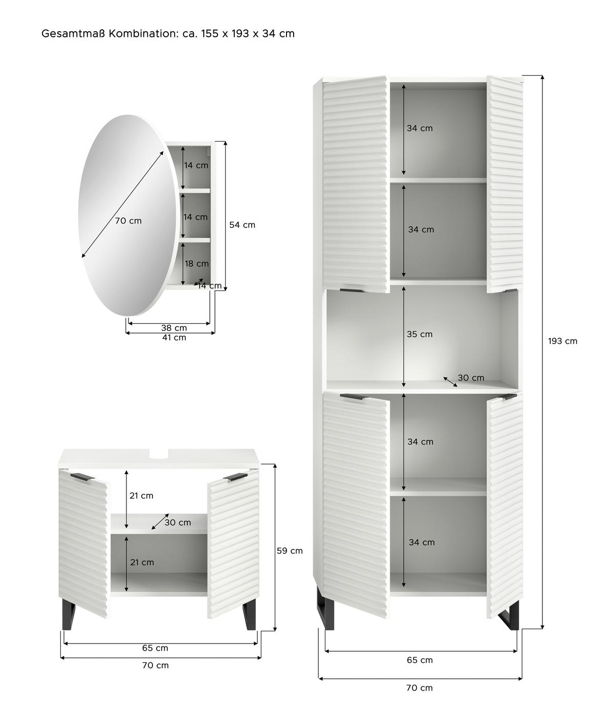 Badezimmer Riff Weiß B: 140 cm - Schwarz/Weiß, MODERN, Holzwerkstoff (140cm) - MID.YOU
