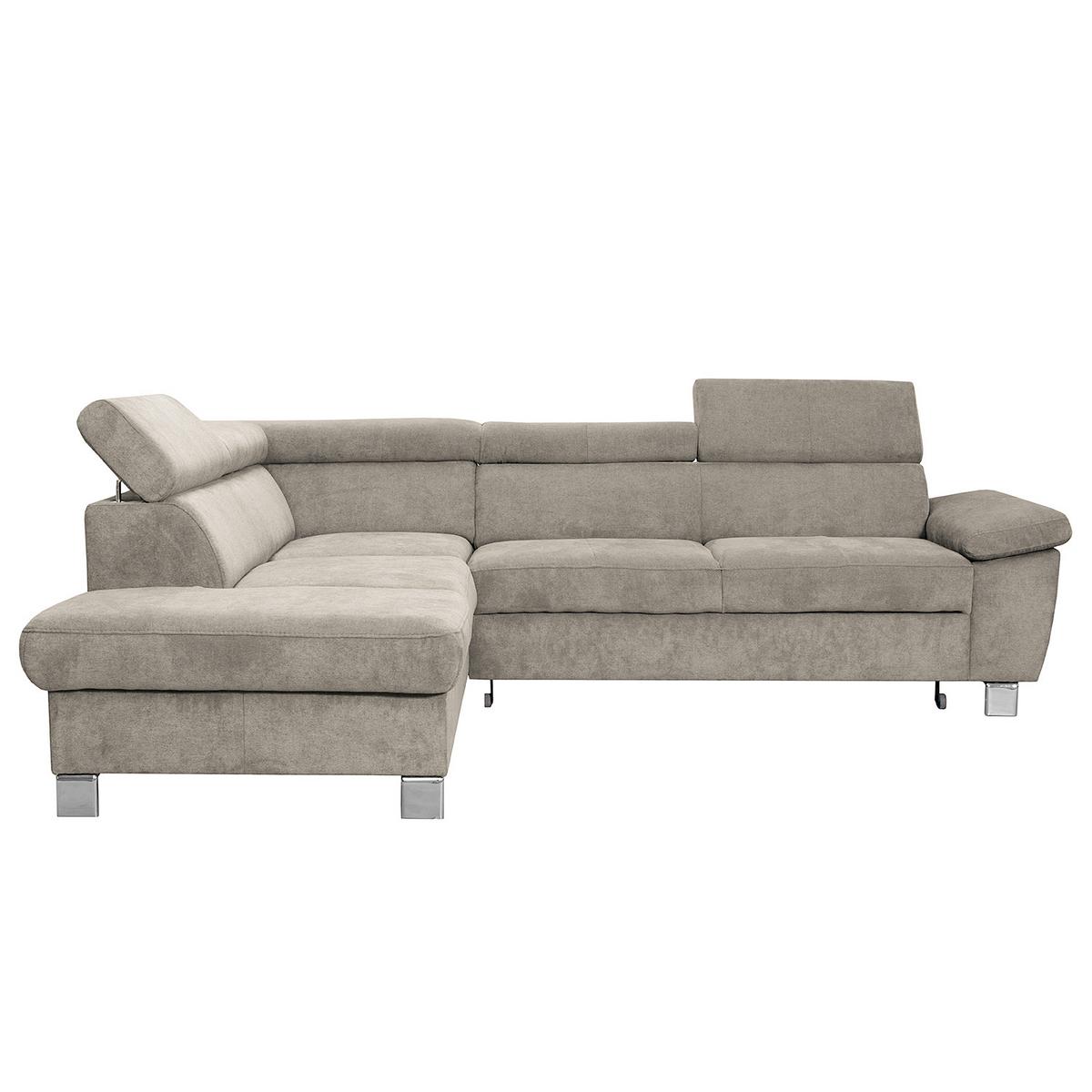 Ecksofa Lugano Mikrofaser Hellbraun 208x248 - Chromfarben/Hellbraun, Design, Textil (208/248cm) - Livetastic