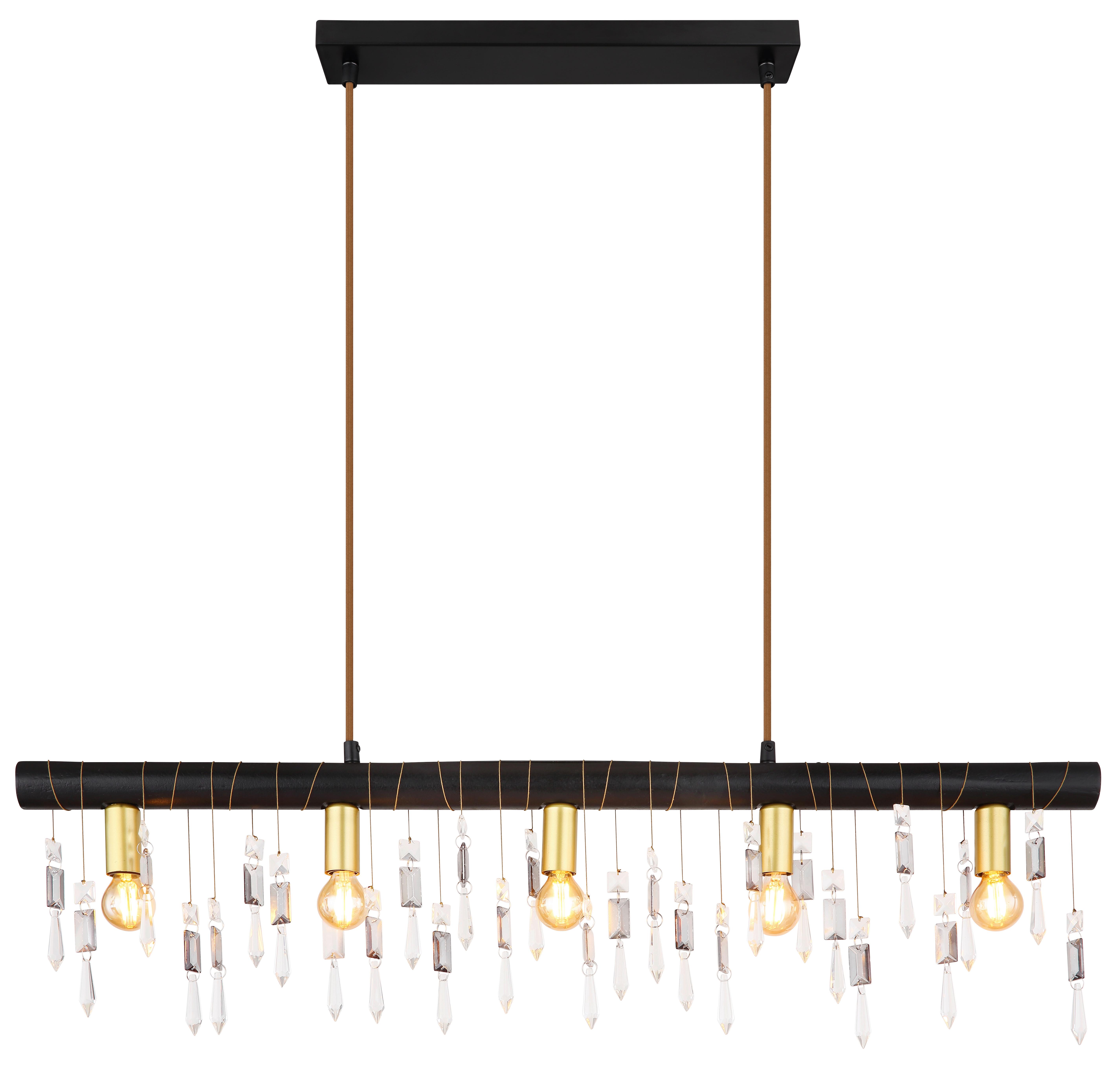 Hängeleuchte H:120 cm 5-Flammig - Schwarz, KONVENTIONELL, Glas/Holz (90/6/120cm) - Globo