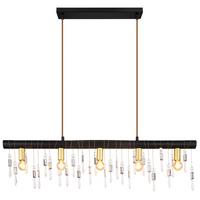 Hängeleuchte H:120 Cm 5-Flammig - Schwarz, KONVENTIONELL, Glas/Holz (90/6/120cm) - Globo