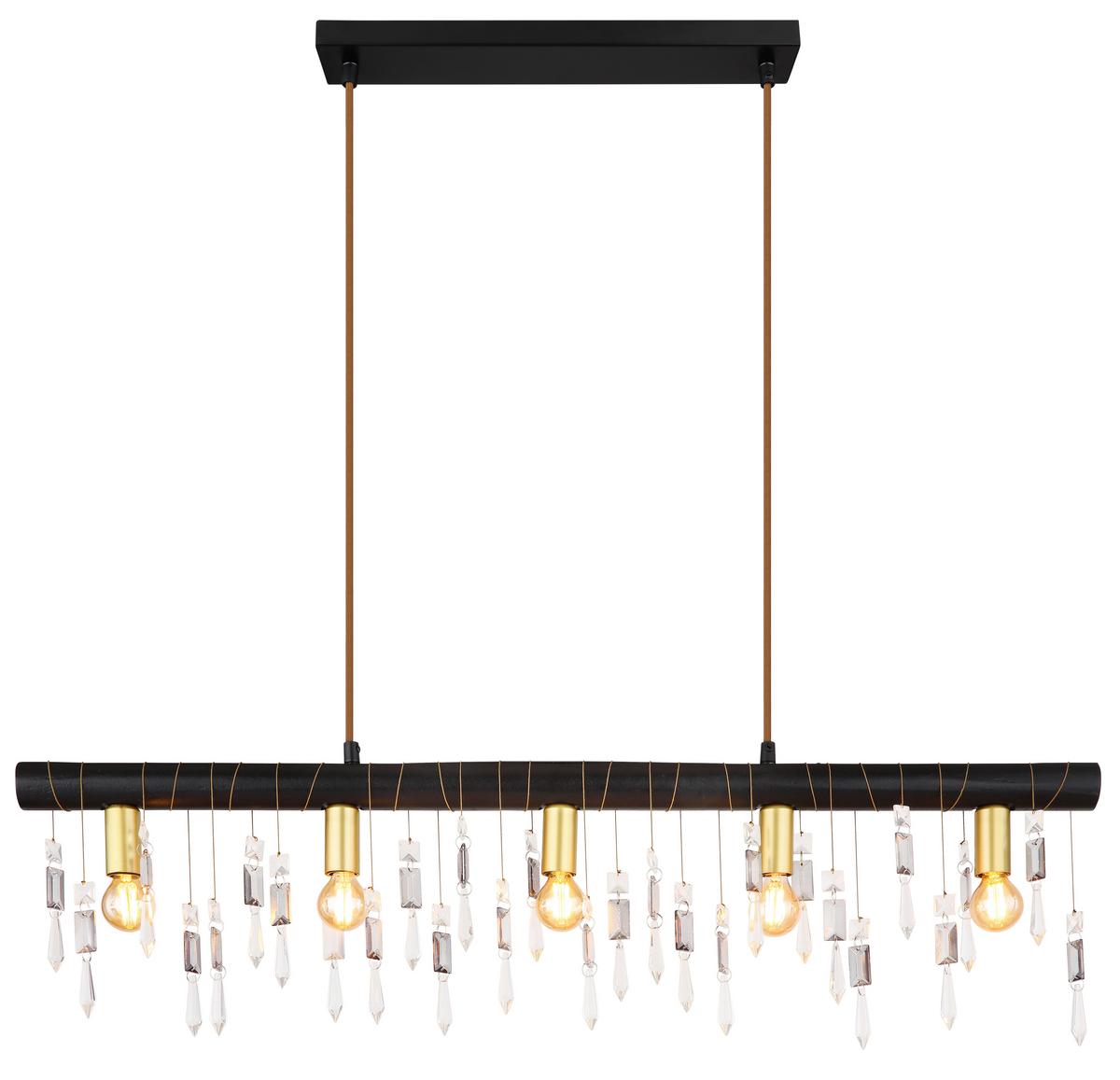Hängeleuchte H:120 Cm 5-Flammig - Schwarz, KONVENTIONELL, Glas/Holz (90/6/120cm) - Globo