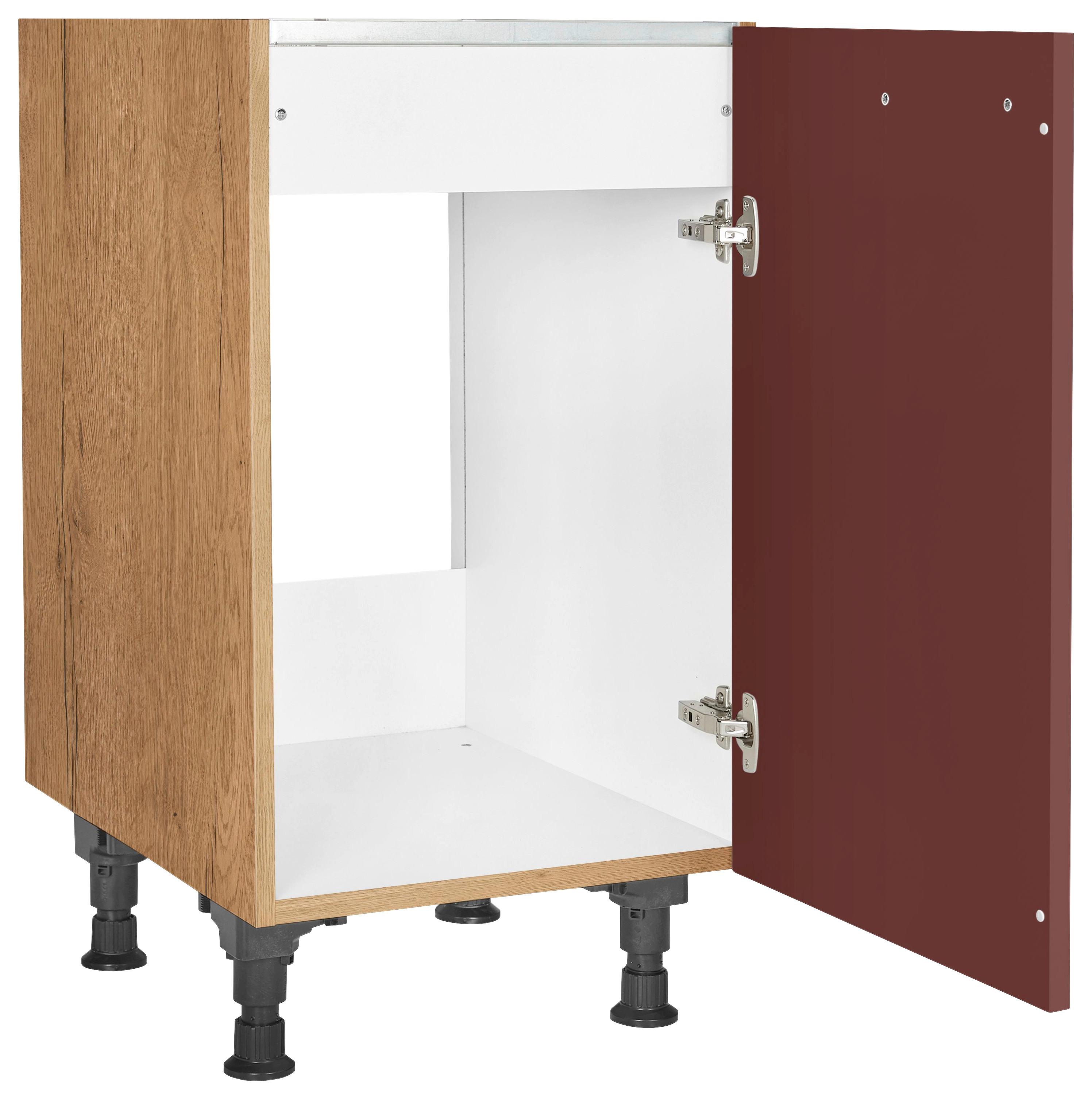 Spülenunterschrank Easytouch - Eichefarben/Rot, MODERN, Holzwerkstoff (45,0/87,0/56,0cm) - Nobilia
