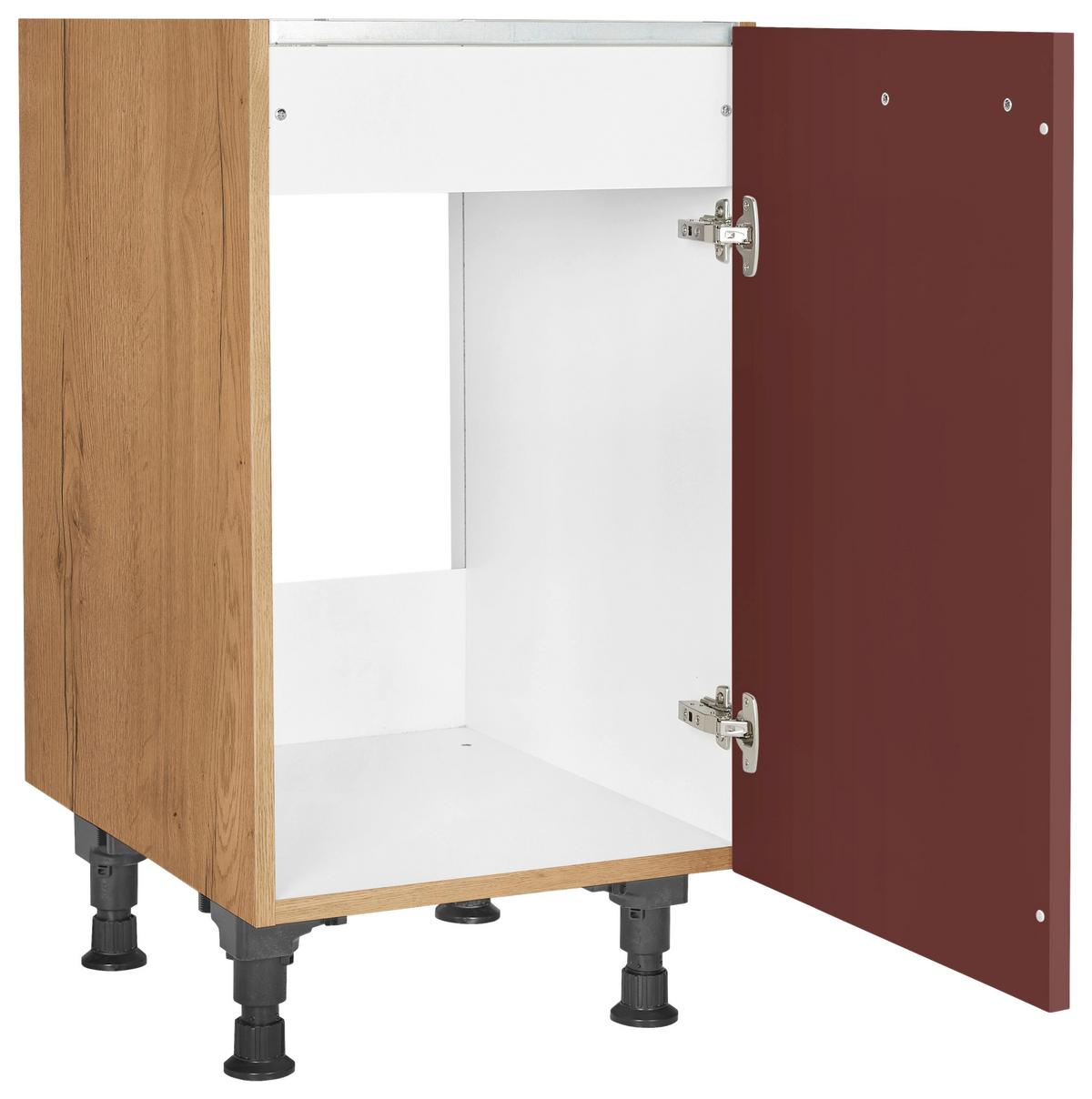 Spülenunterschrank Easytouch - Eichefarben/Rot, MODERN, Holzwerkstoff (45,0/87,0/56,0cm) - Nobilia
