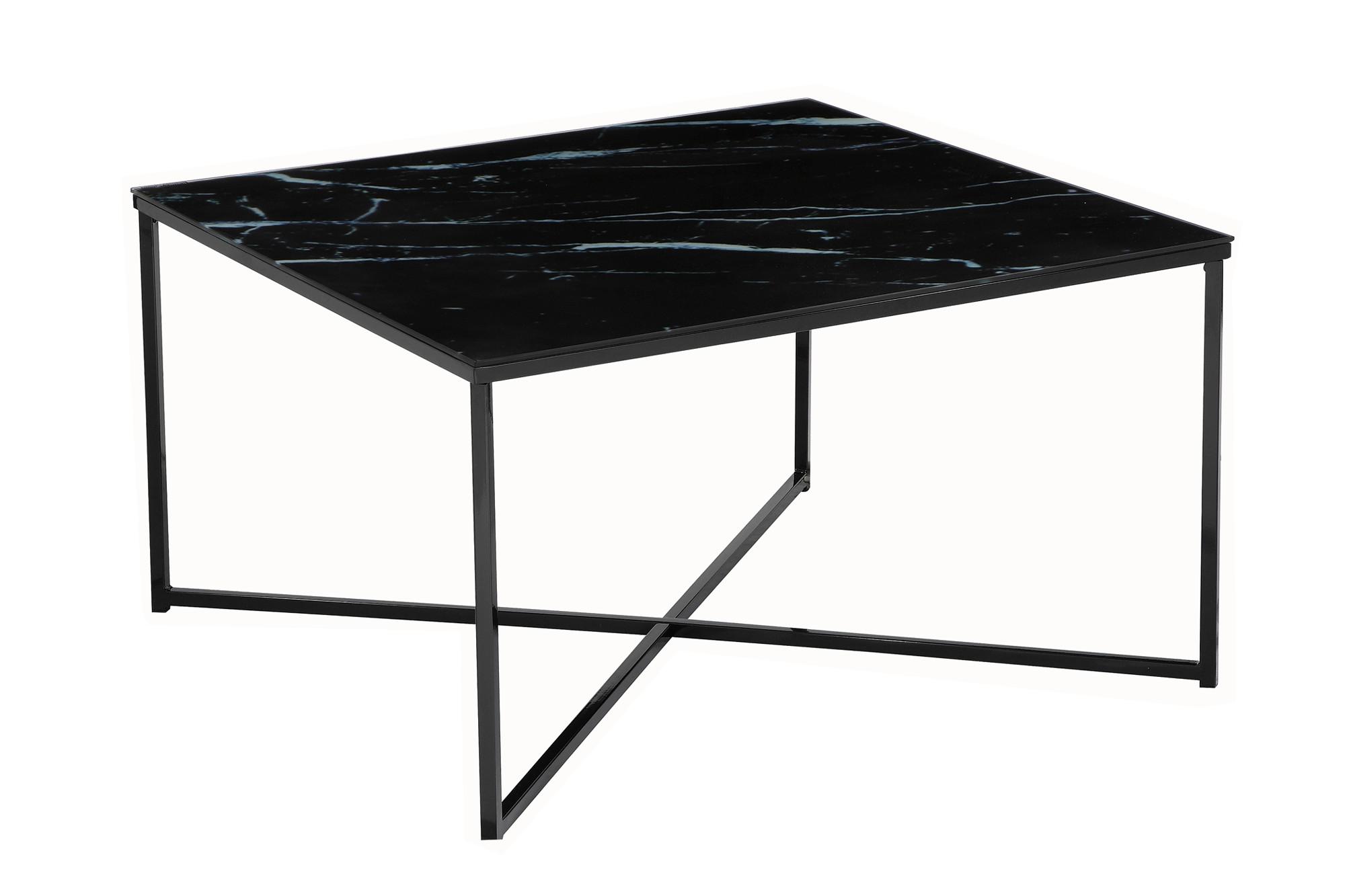 Couchtisch Schwarz/marmoroptik B: 80 Cm - Schwarz, Design, Glas/Metall (80/80/45cm) - Livetastic