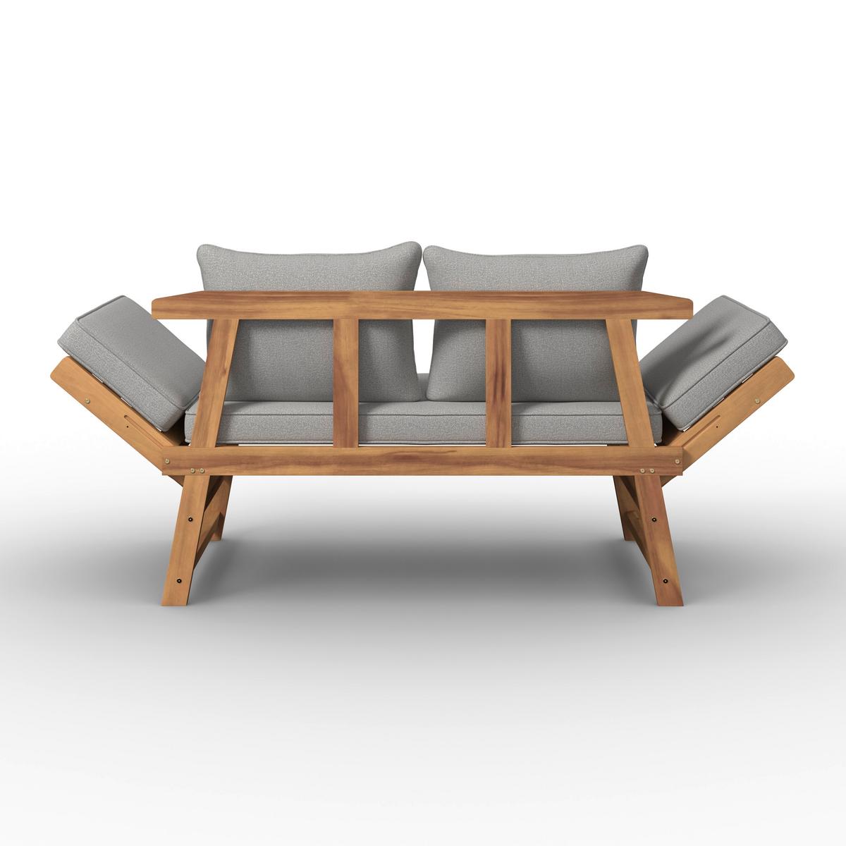 RELAXAČNÉ LEŽADLO PIA - farba akácie/sivá, Modern, drevo/textil (190/75/68cm) - Bessagi Garden