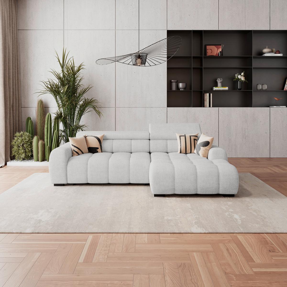 Rohová sedačka FREYA, pravá, sivobéžová, elektrický výsuv - čierna/sivobéžová, Trend, textil/plast (285/168cm)